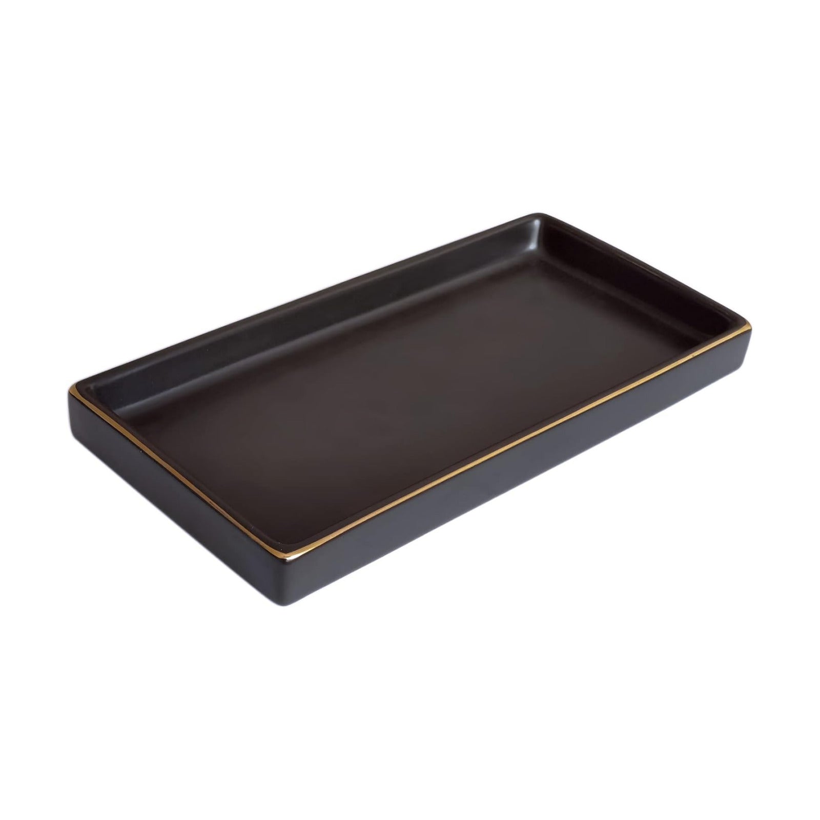 Ceramic Bathroom Tray for Countertop / Black / 10 x 5