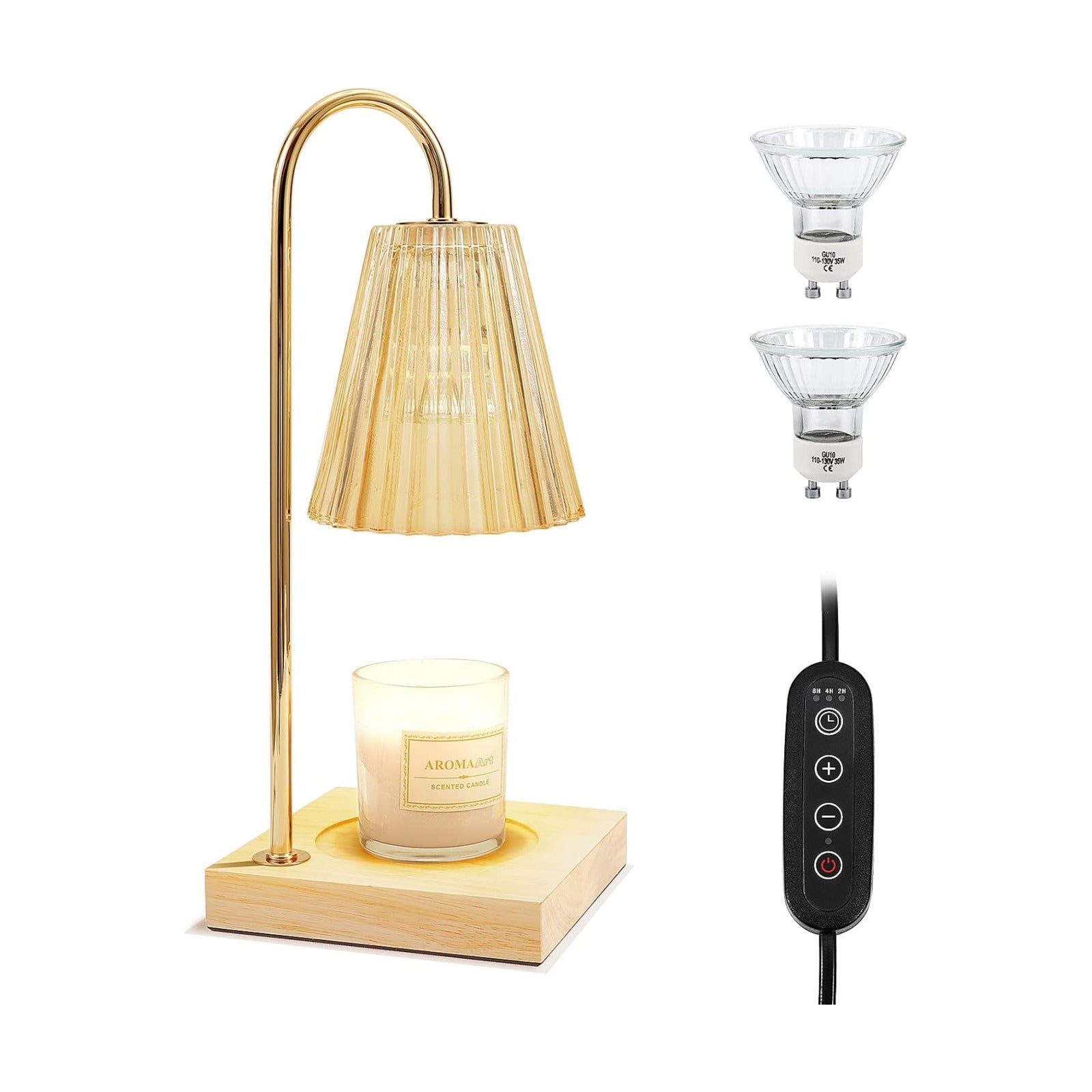 LOTKEY Candle Warmer Lamp, Dimmable Candle Warmer with Timer 2 Bulbs Wood Base Electric Candle Lamp Compatible with Jar