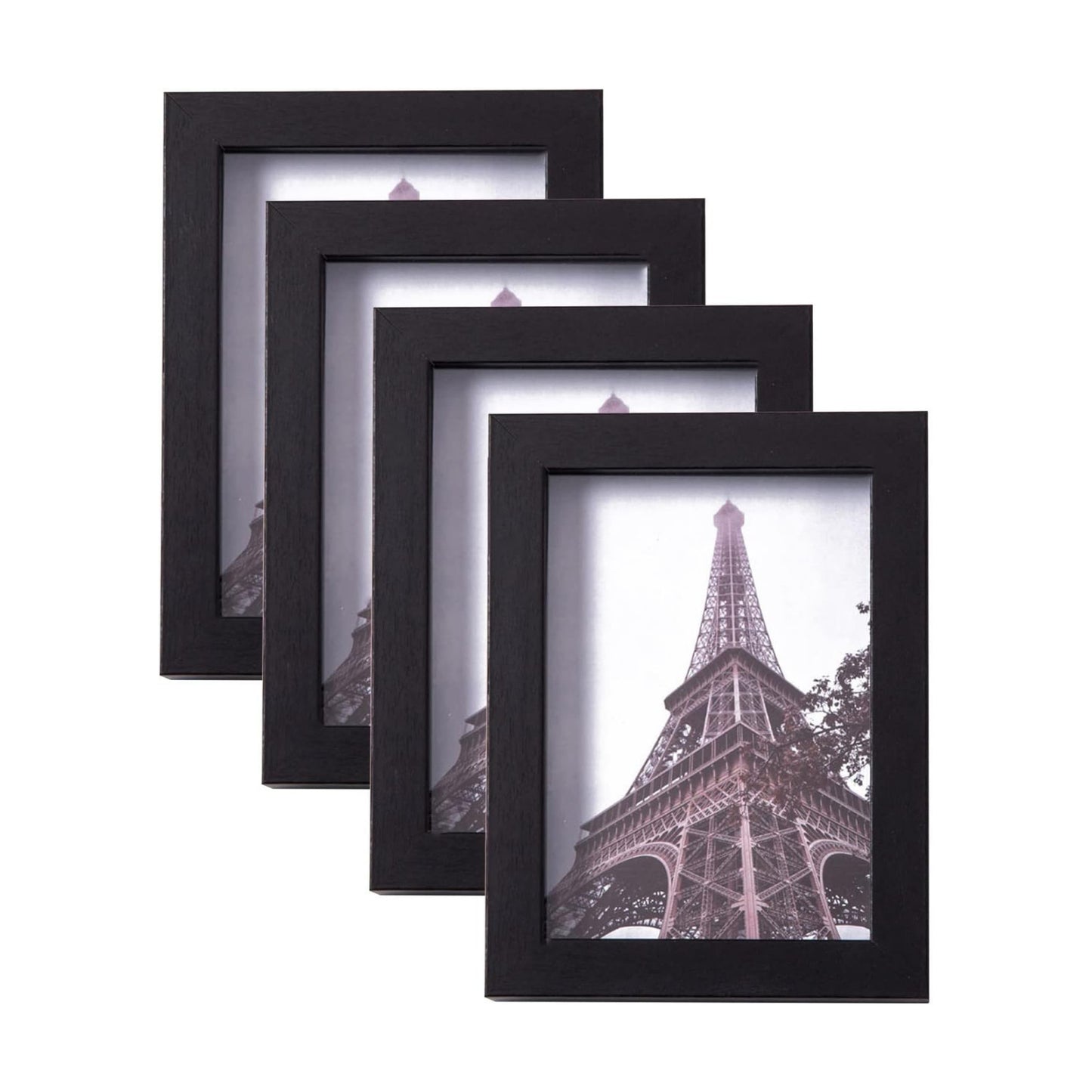 Muzilife 5x7 Shadow Box 3D Picture Frame, Wood & Real Glass, 4 Pack, Black | FSC-Certified MDF | With Stand | Tabletop