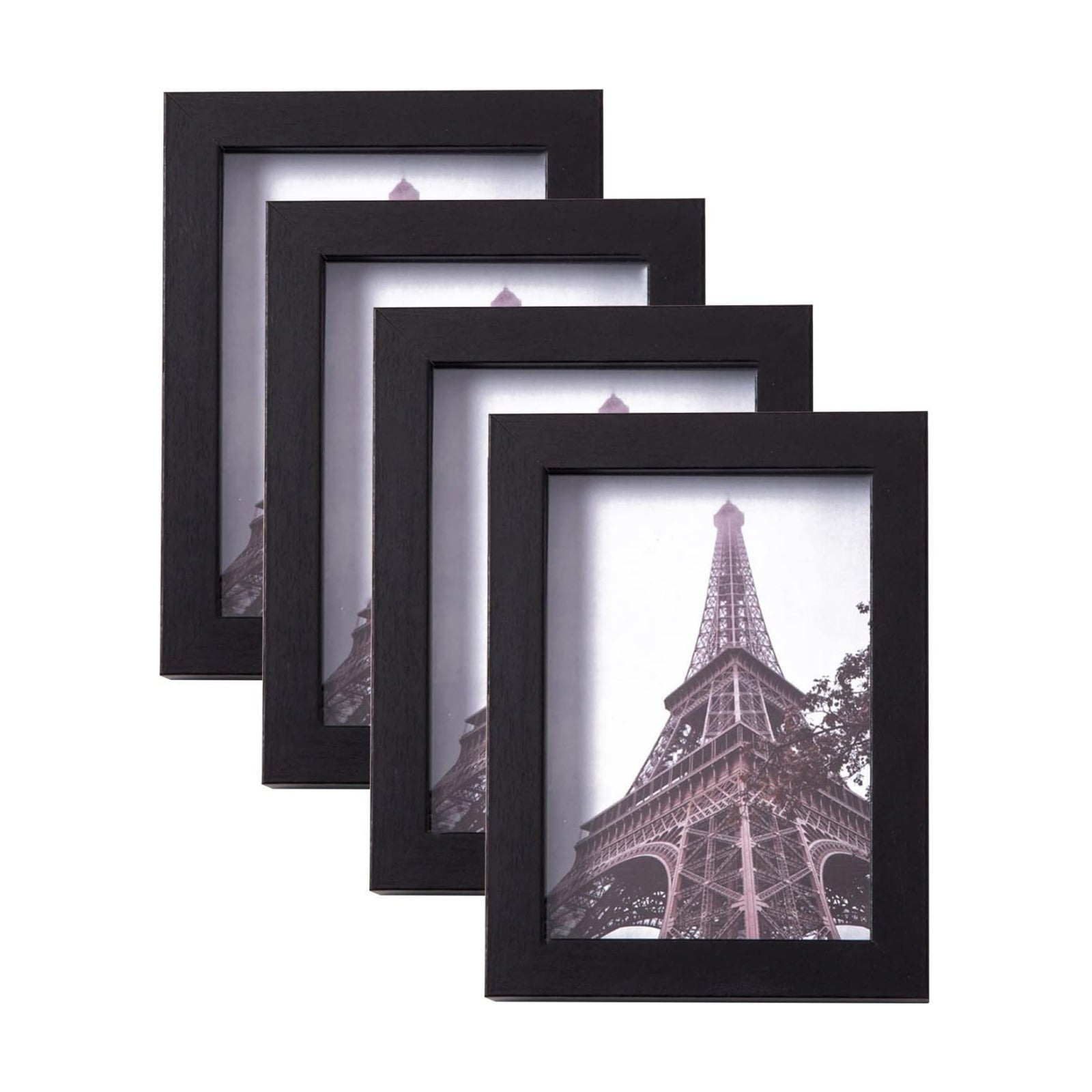 Muzilife 5x7 Shadow Box 3D Picture Frame, Wood & Real Glass, 4 Pack, Black | FSC-Certified MDF | With Stand | Tabletop