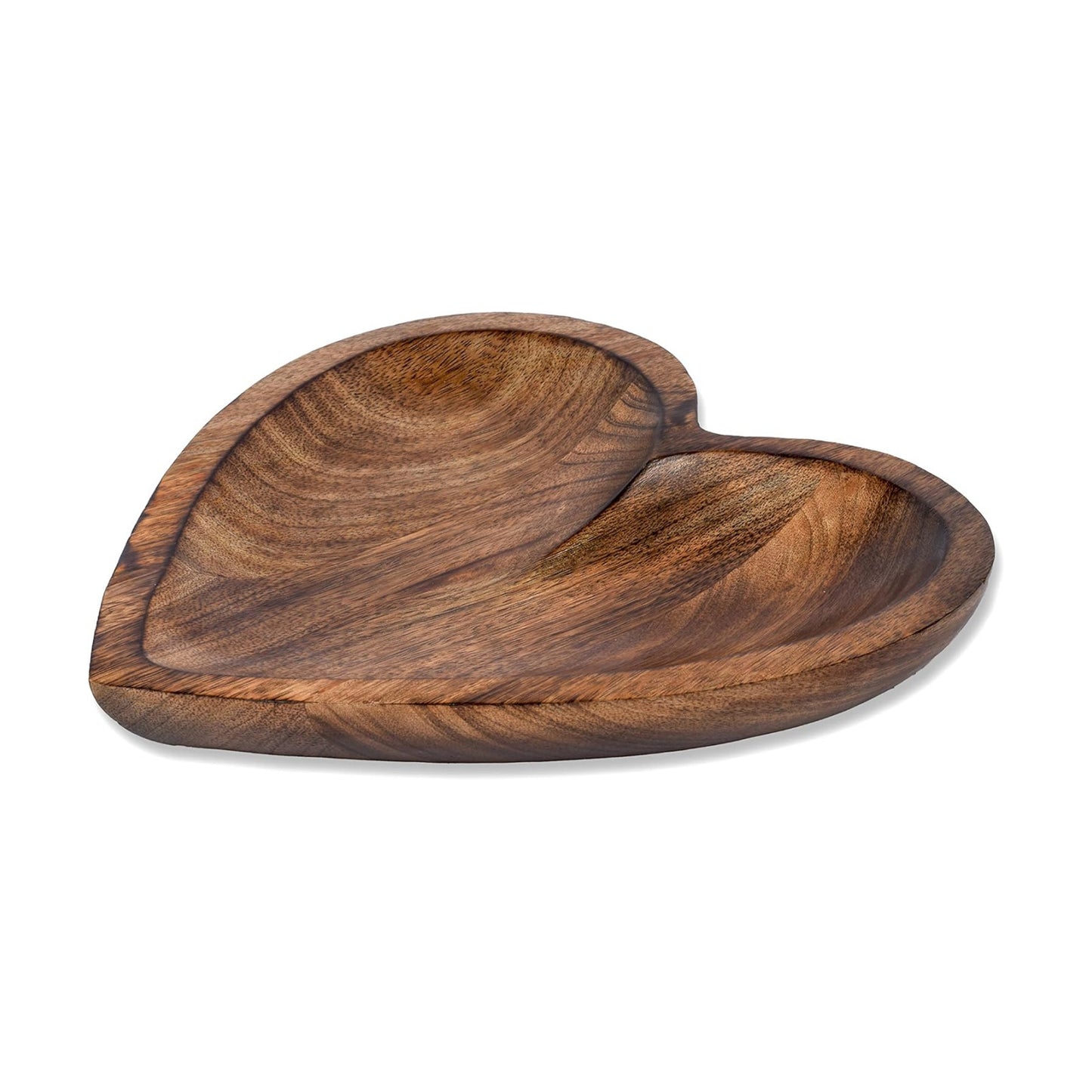 Mango Wood Heart Curved Shaped Decorative Bowl / 10 x 10 x 1.5