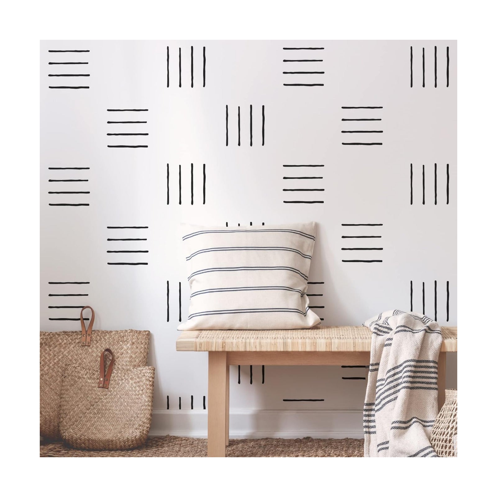 Peel and Stick Modern Boho Line Groups Stripe Wall Stickers / 4 Lines / Black