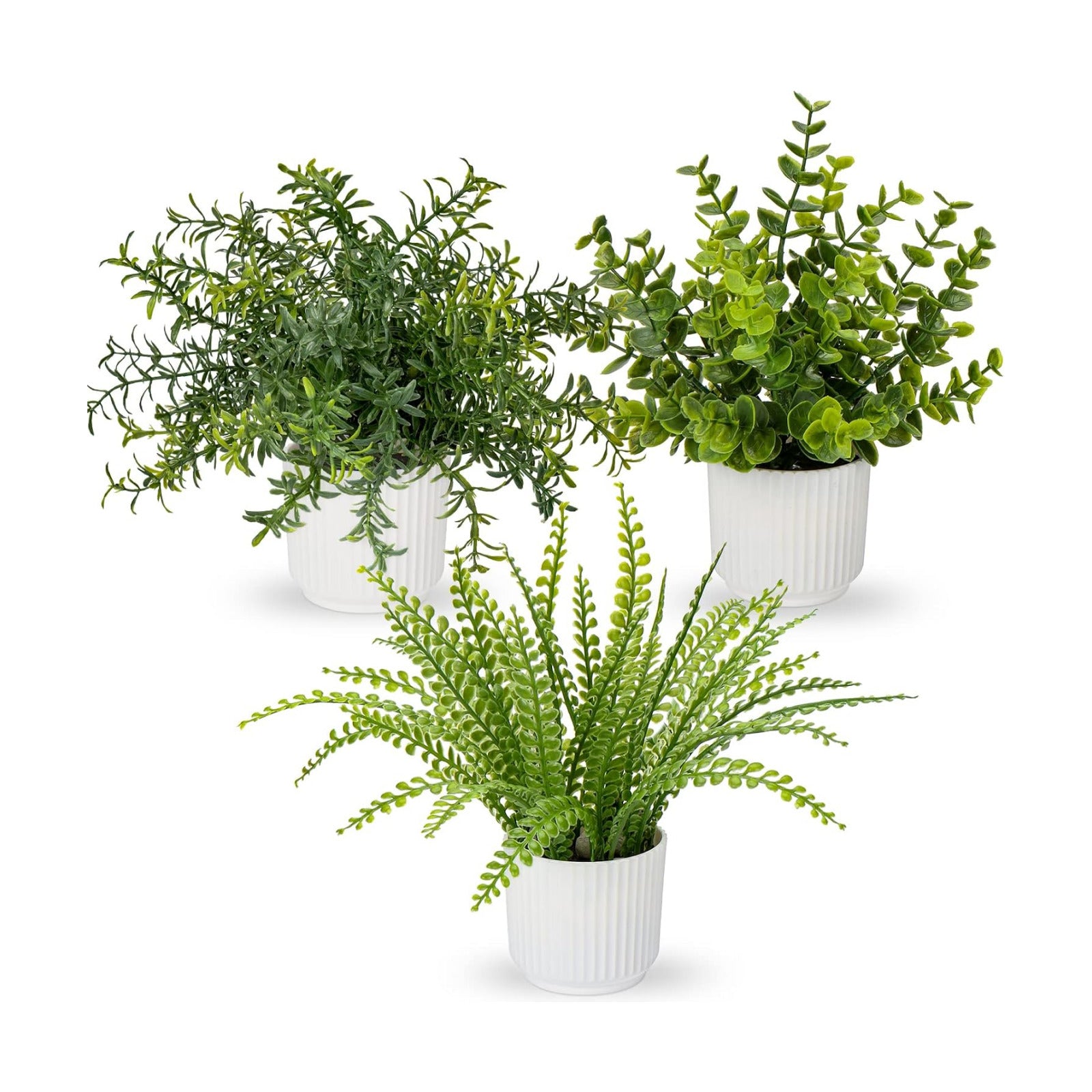 Fake Plants Artificial Plants in Pots Small Faux Plant Eucalyptus Rosemary Boston Fern / Set of 3
