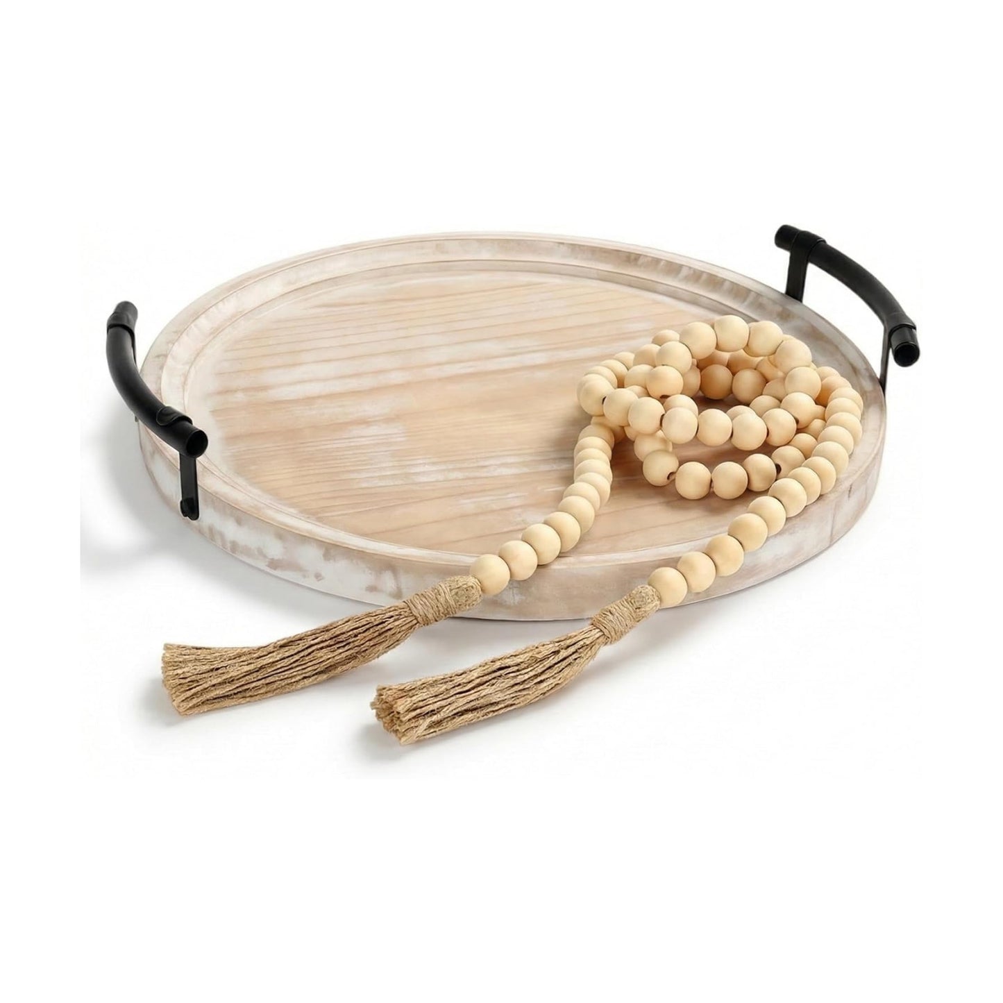 13" Round Decorative Wood Tray