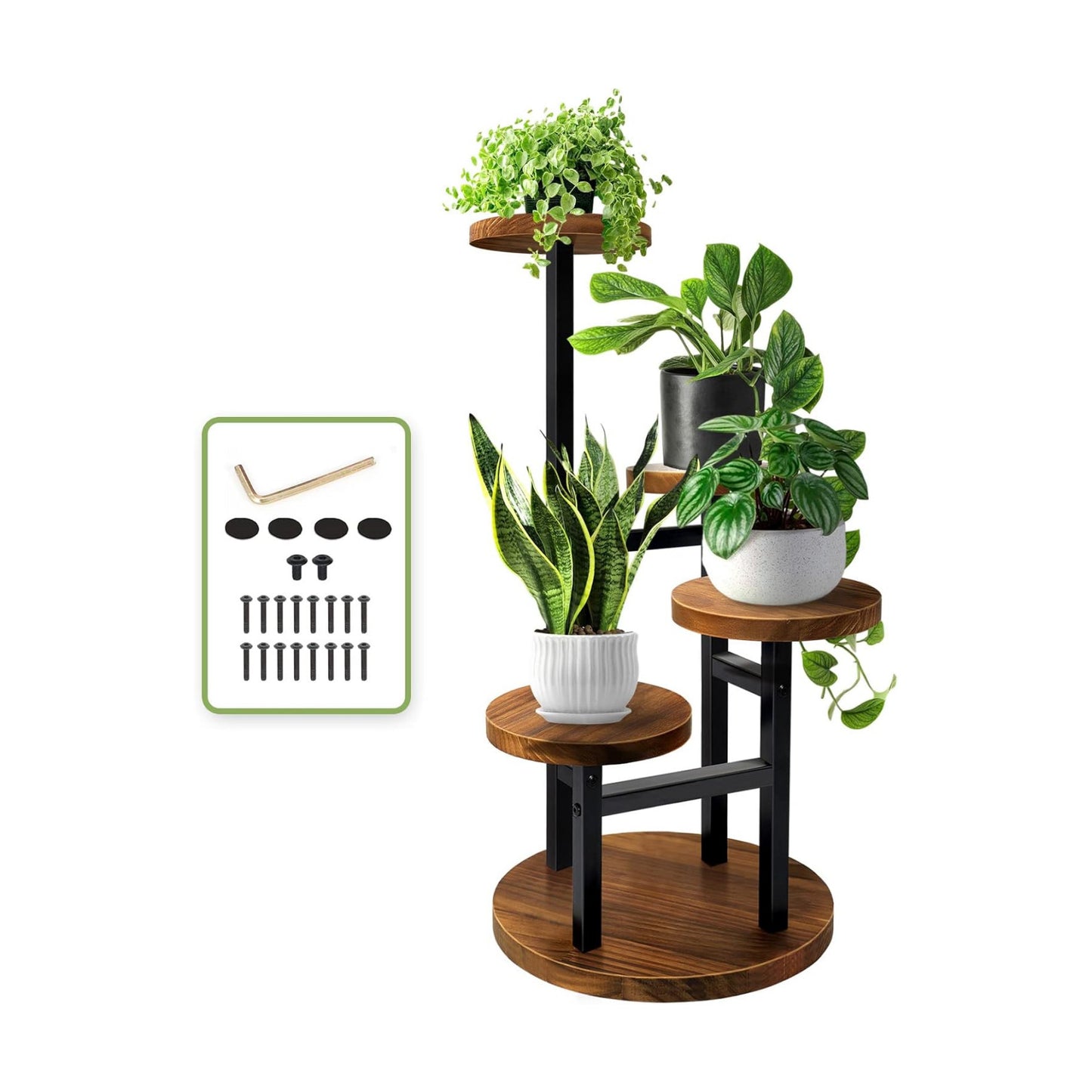 AUGOSTA 4 Tier Corner Plant Stand, Tall Metal Wood Plant Shelf Holder for Indoor, Outdoor Display Rack Flower Pot Stand