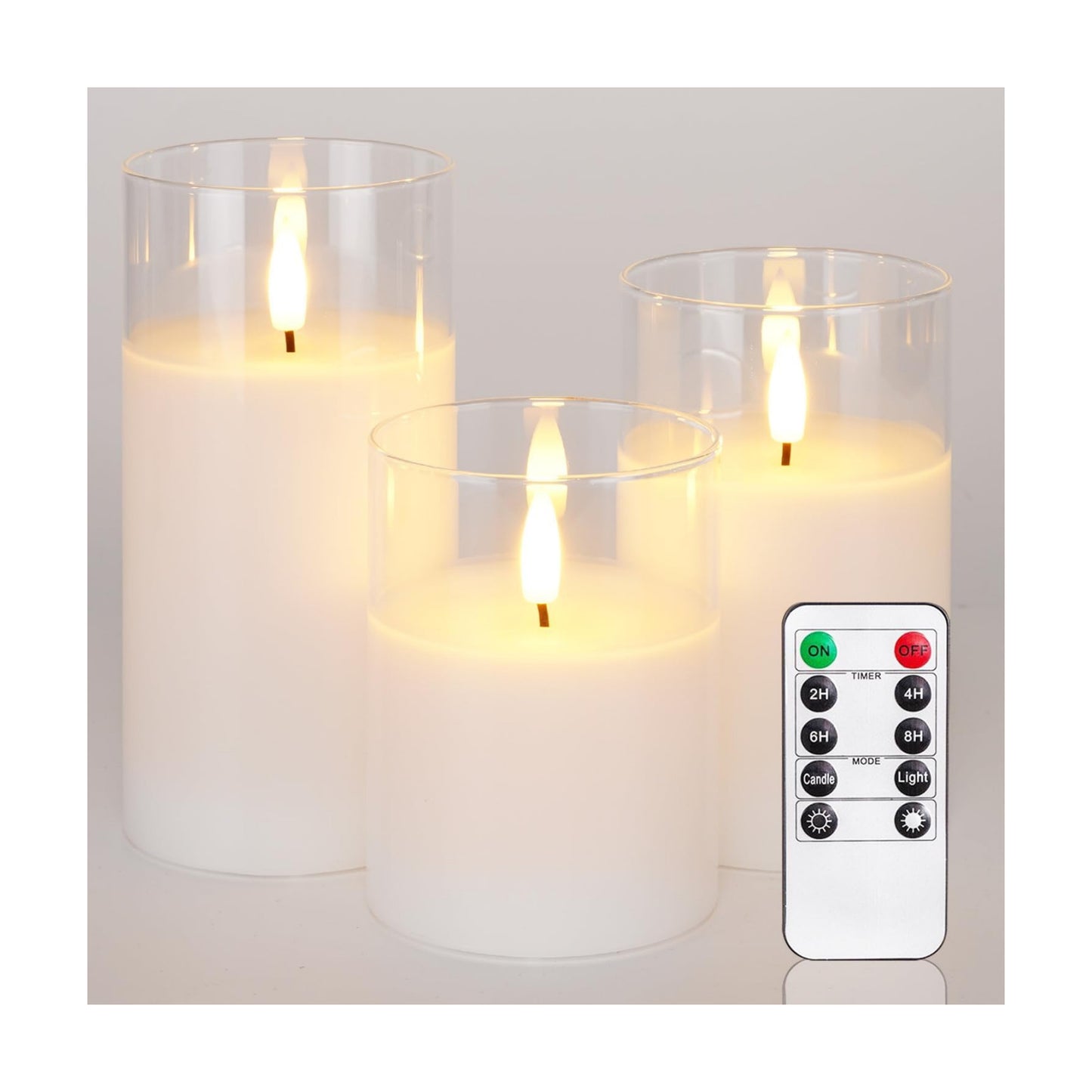 Homemory Pure White Glass Flameless Candles, Real Wax, Remote Timer, 3 Pack | D3"xH4"5"6", battery operated flickering