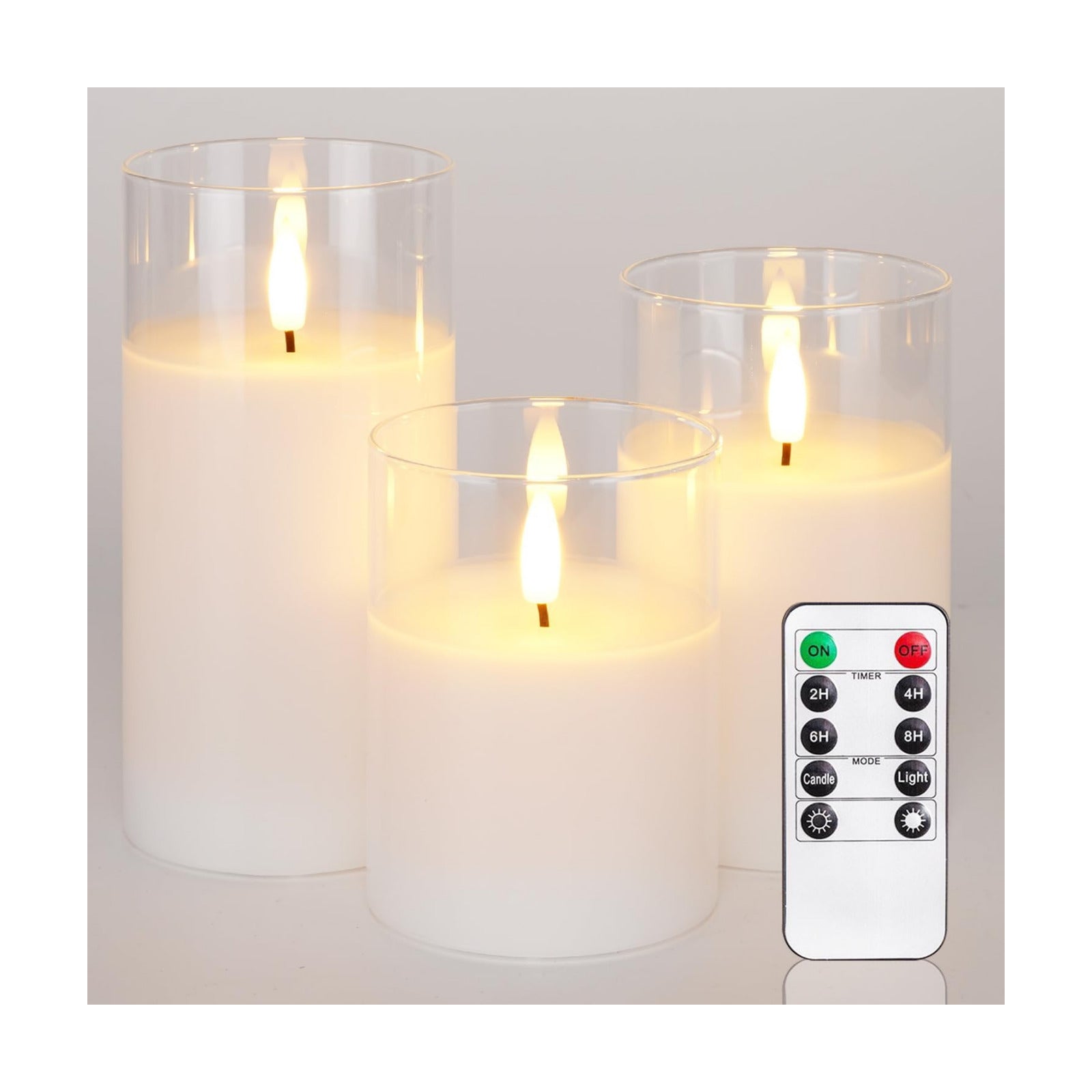 Homemory Pure White Glass Flameless Candles, Real Wax, Remote Timer, 3 Pack | D3"xH4"5"6", battery operated flickering