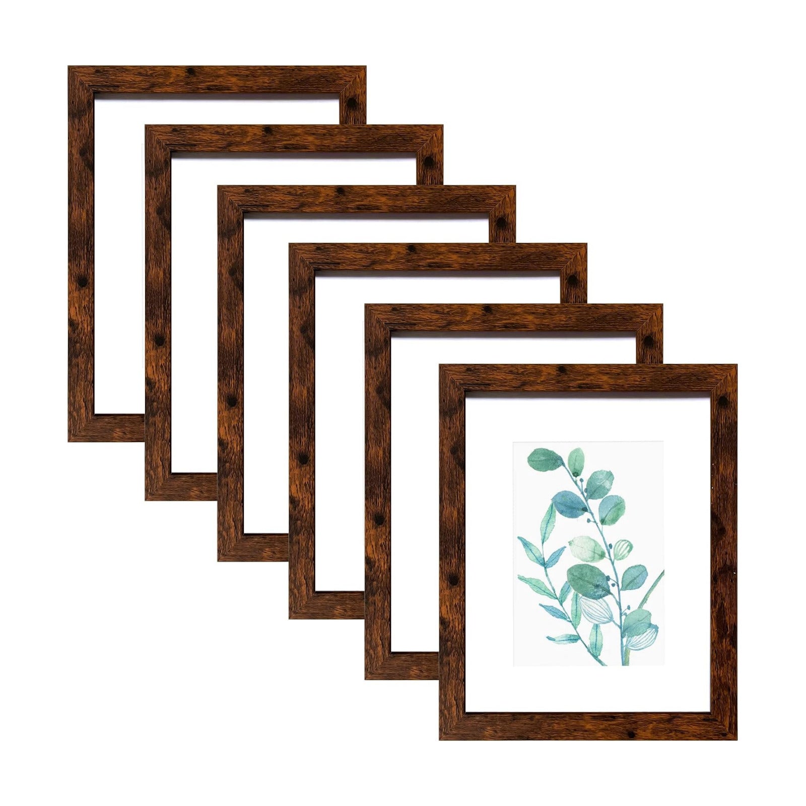 SESEAT 8x10 Picture Frame Dark Brown Set of 6, Display Pictures 5x7 With mat or 8x10 Without Mat