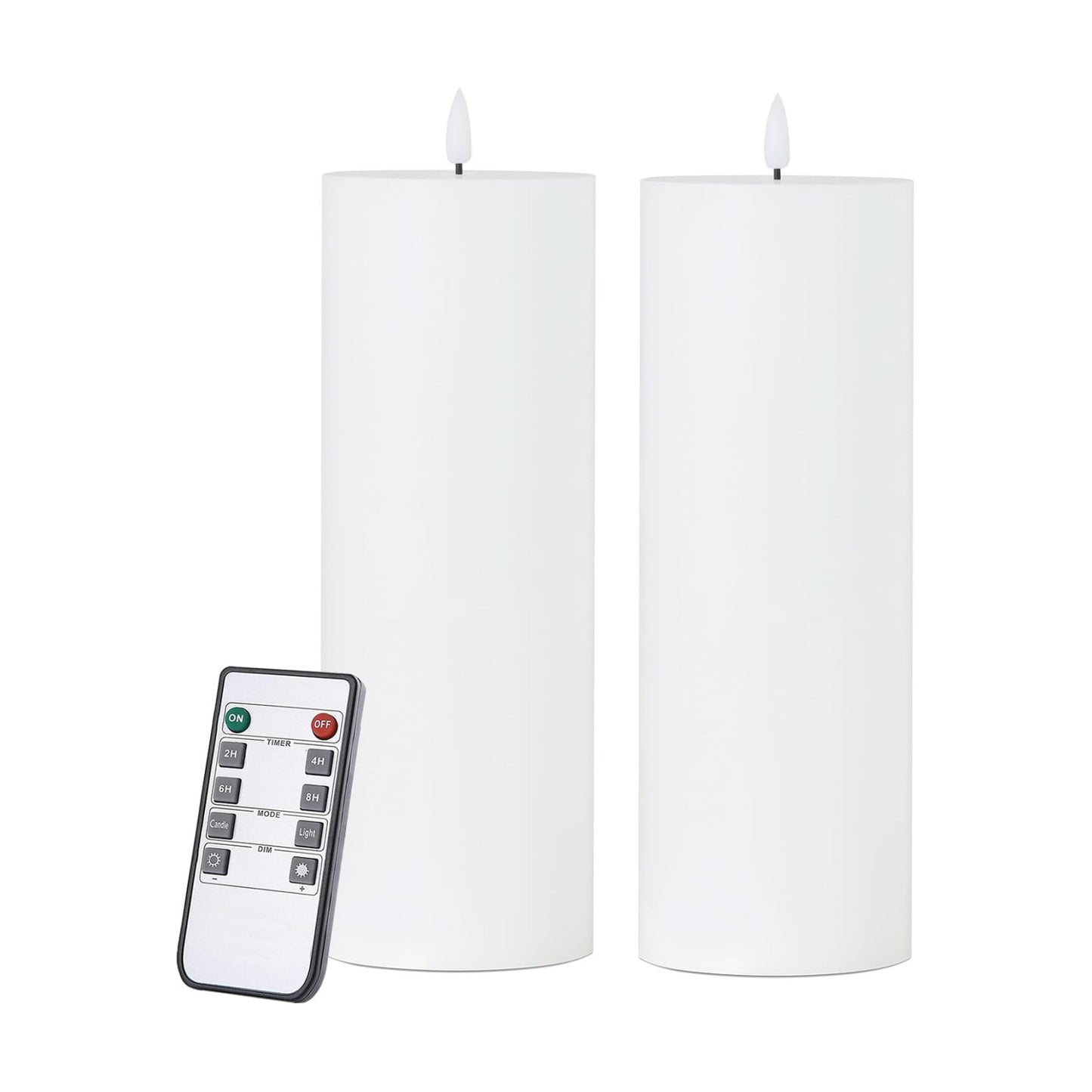 volnyus White Flameless Candles Set of 2 (3x9 inch) Flickering LED Wax Candles Battery Operated with Remote Control