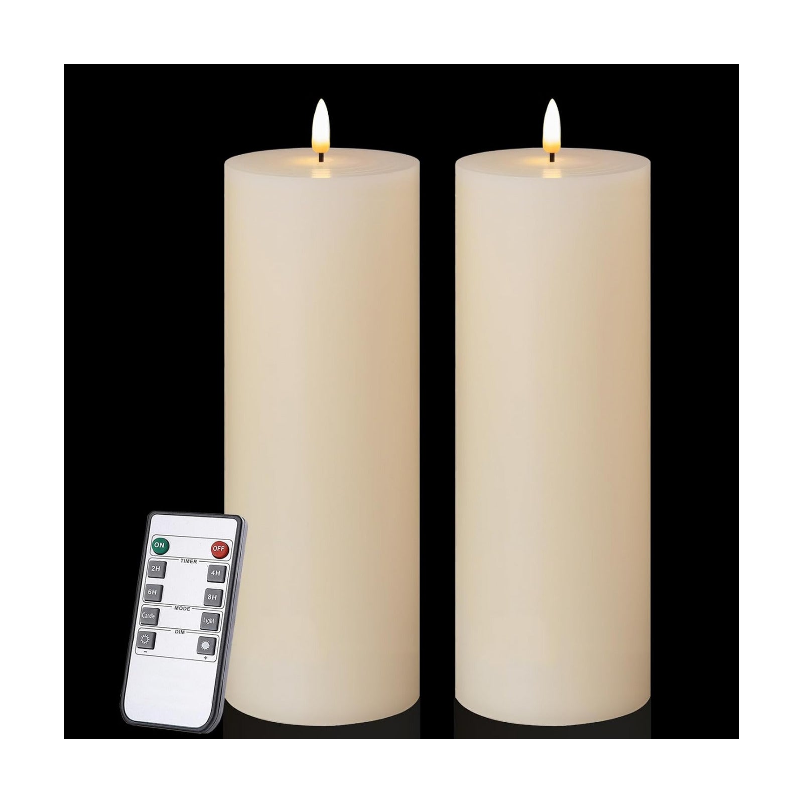 volnyus Flameless Candles Set of 2 (3x9 inch) Flickering LED Wax Candles Battery Operated with Remote Control Timers