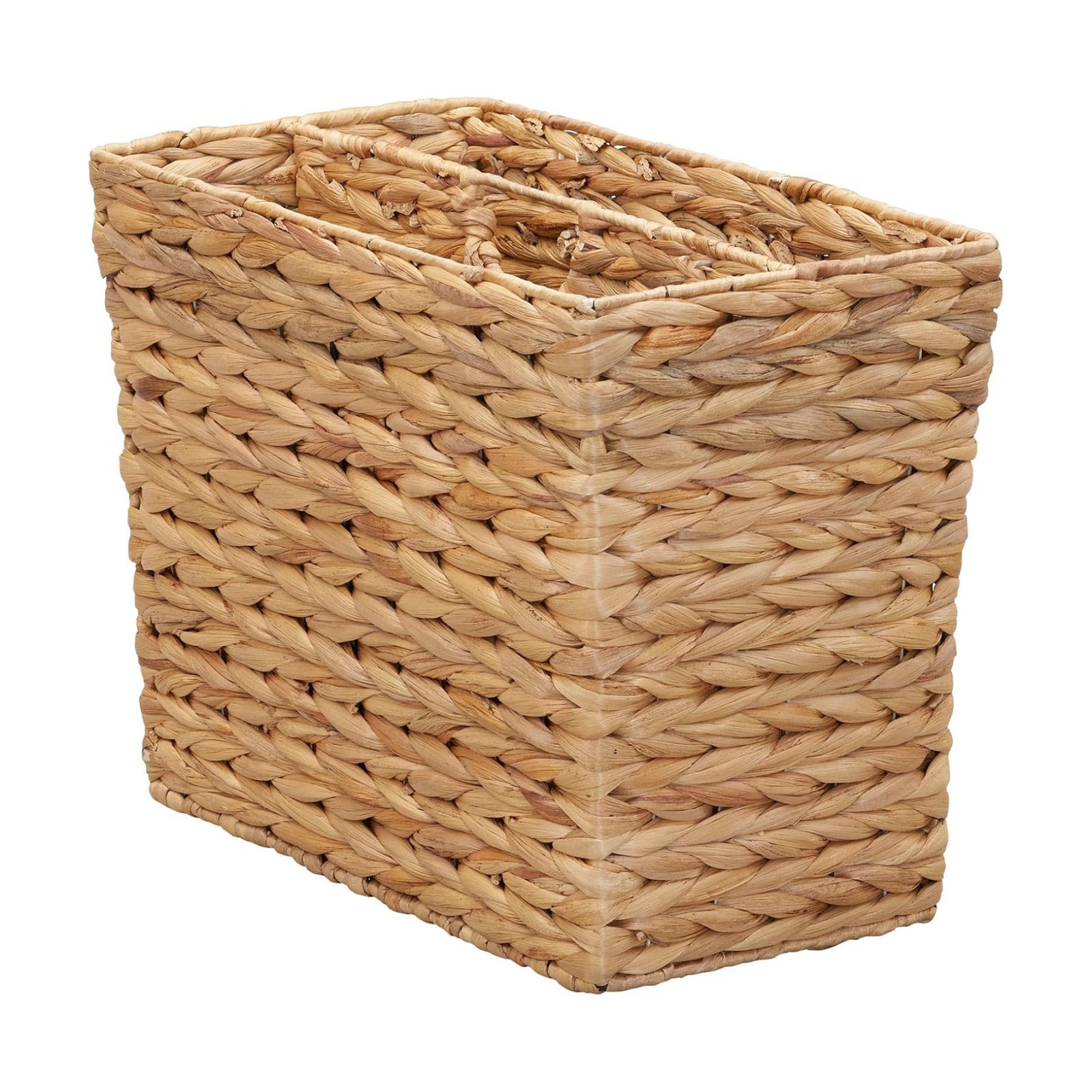 Household Essentials Side‑by‑Side Magazine Rack Decorative Storage Organizer with Handwoven Water Hyacinth and Metal