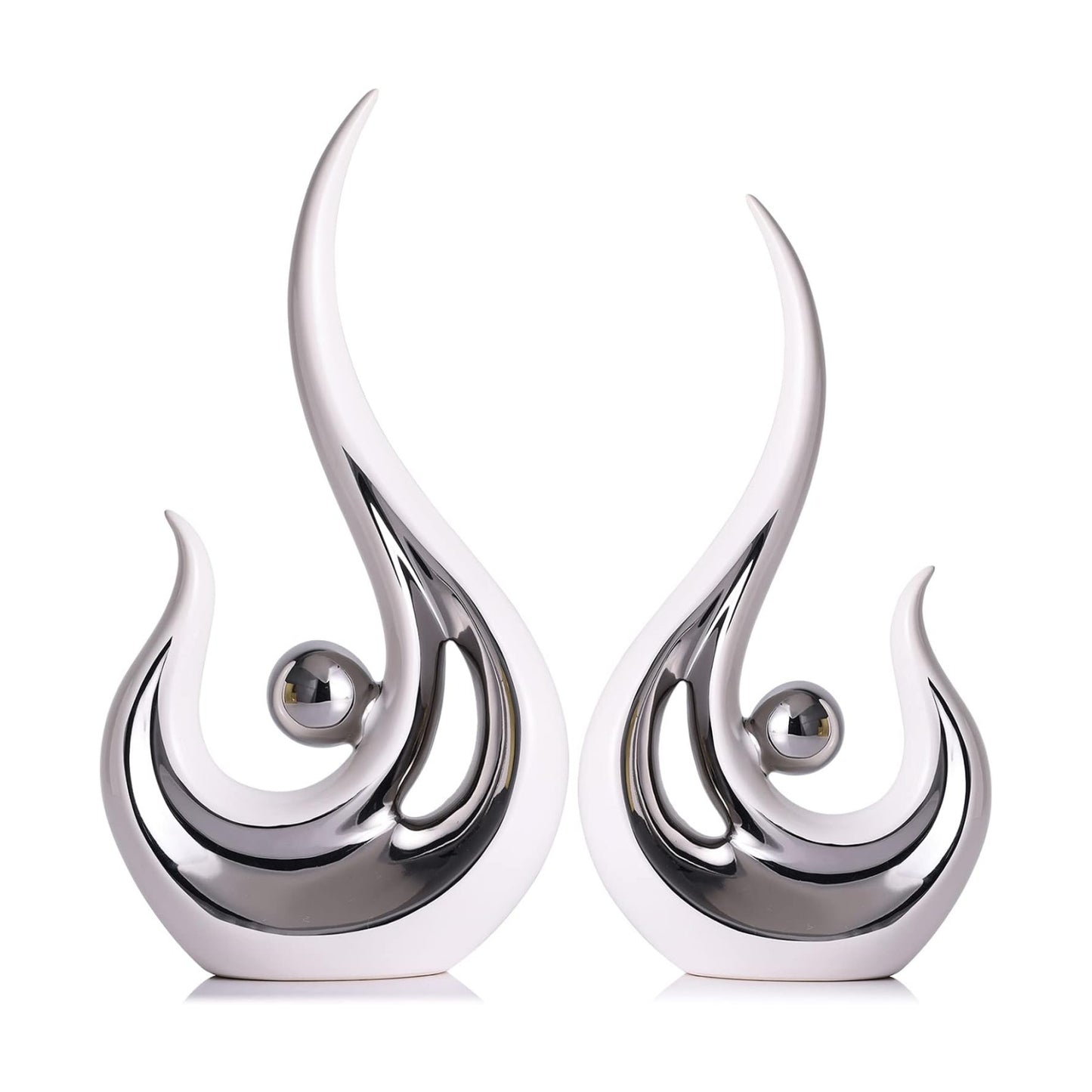 Contemporary Statues Coffee Table Decor / White and Silver / Set of 2