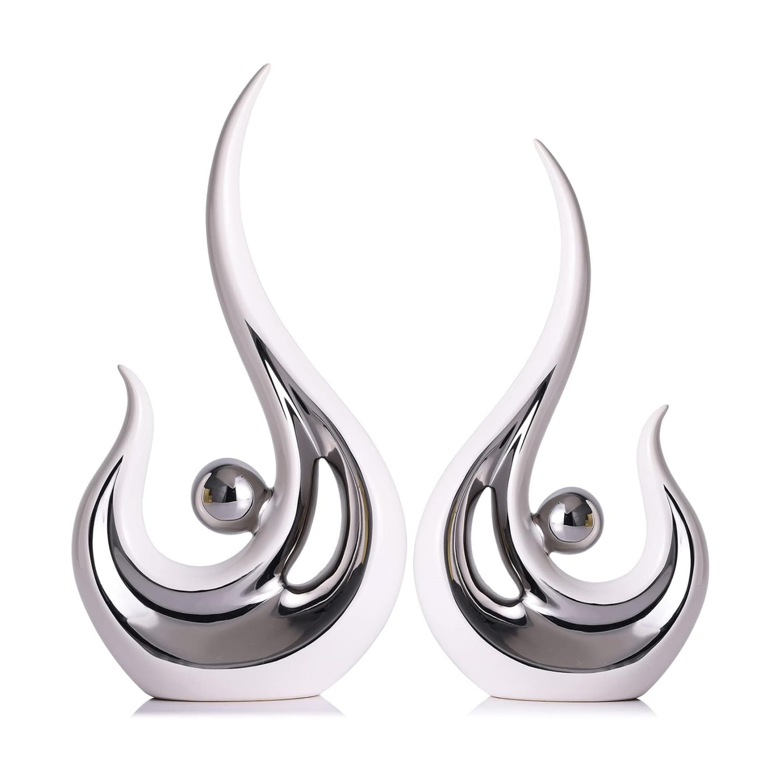 Contemporary Statues Coffee Table Decor / White and Silver / Set of 2