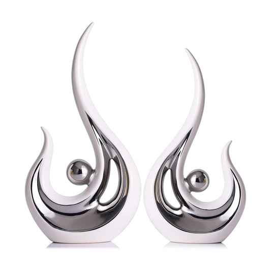 Contemporary Statues Coffee Table Decor / White and Silver / Set of 2