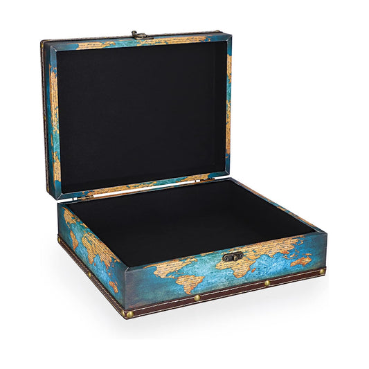 Wooden + PU Leather Storage Box for Jewelry Trinkets Photos / Green Map Pattern