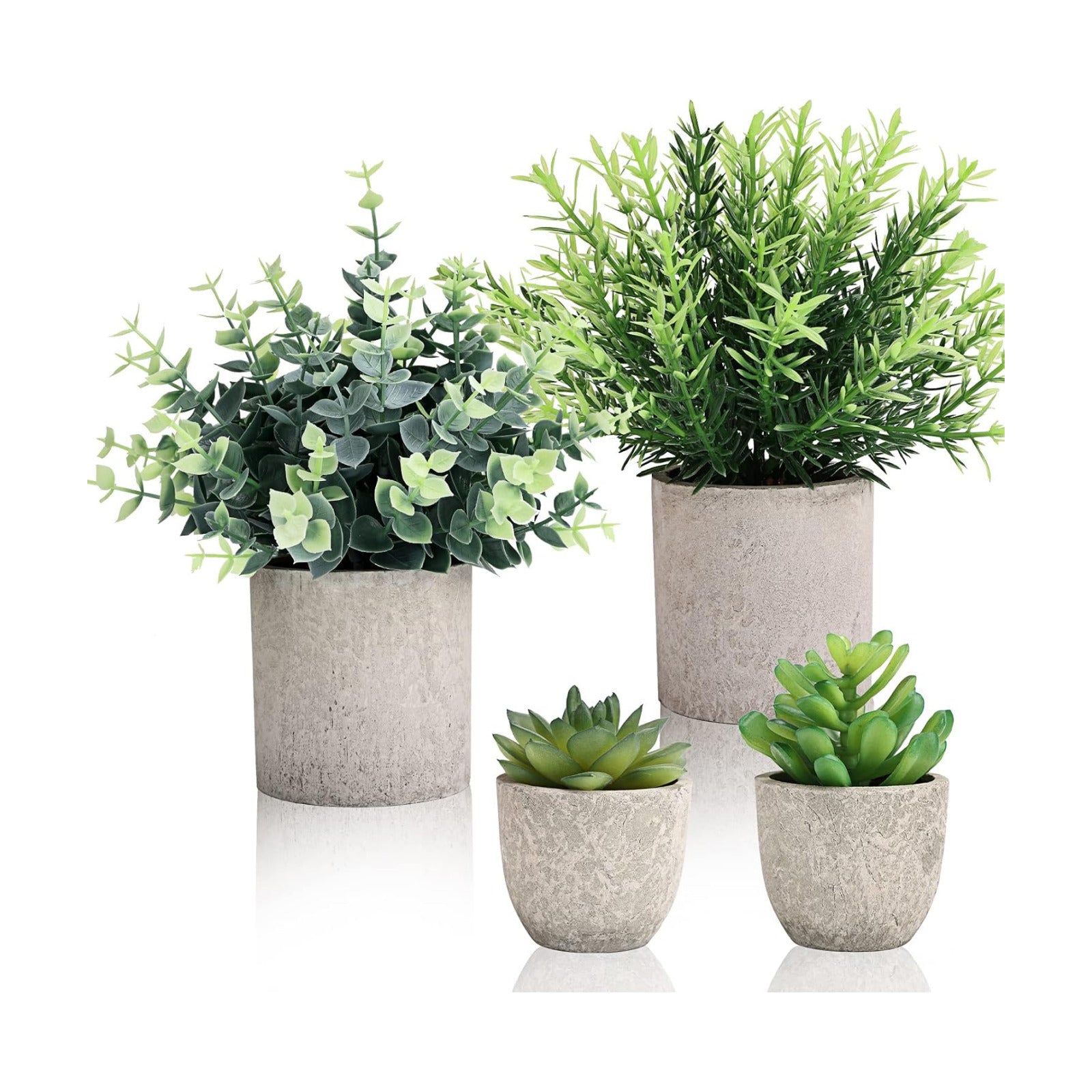 Small Fake Plants Eucalyptus Rosemary Succulents Plants Artificial in Pots / Set of 4
