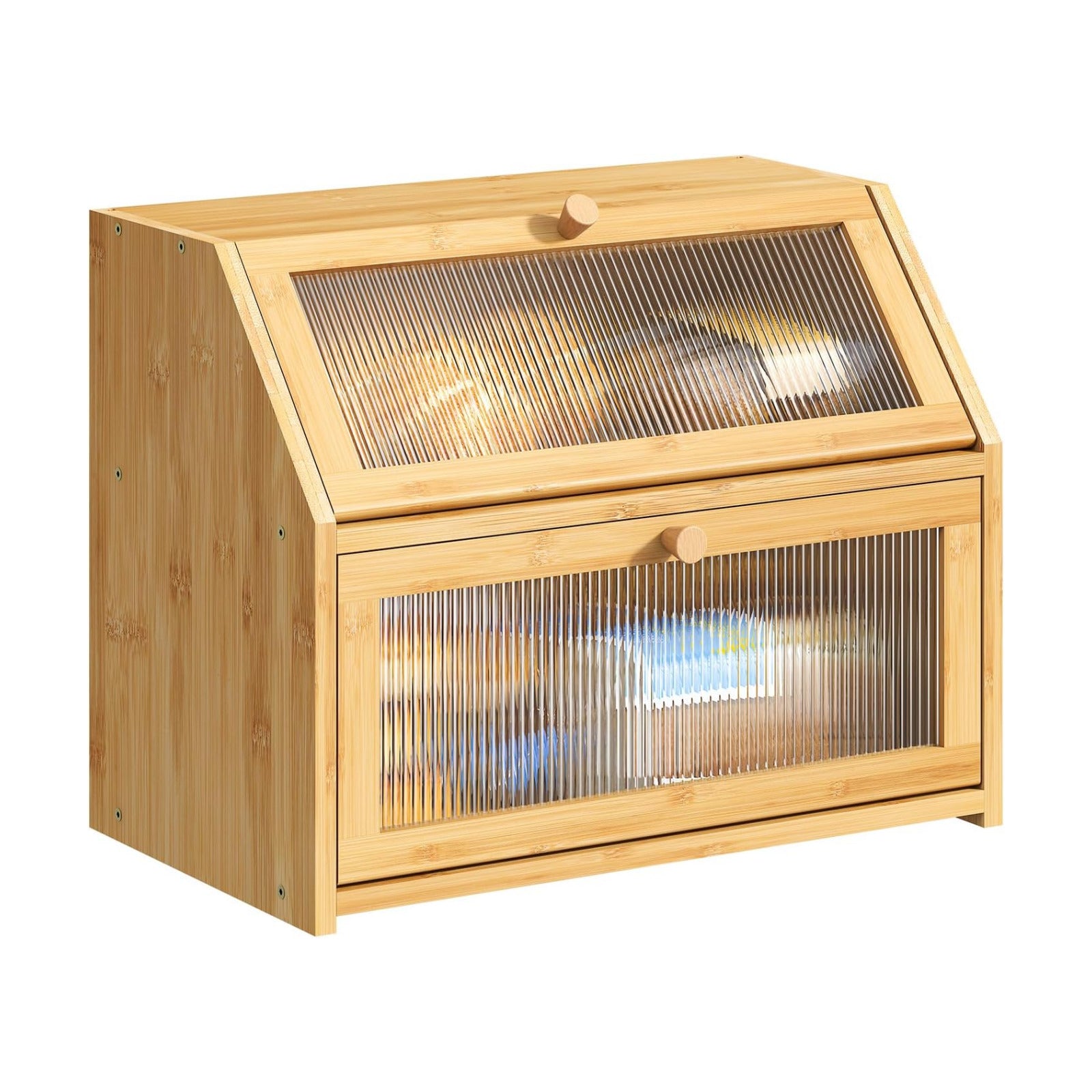 BMOSU Large Bread Box for Kitchen Countertop,Double Layer Bread Box for Kitchen Counter,Bamboo Wood Bread box Capacity