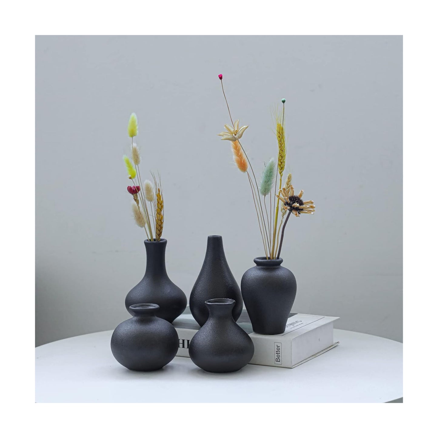 Ceramic Vase / Mini Decorative Vases for Rustic Weddings & Home Decor / Black / Set of 5