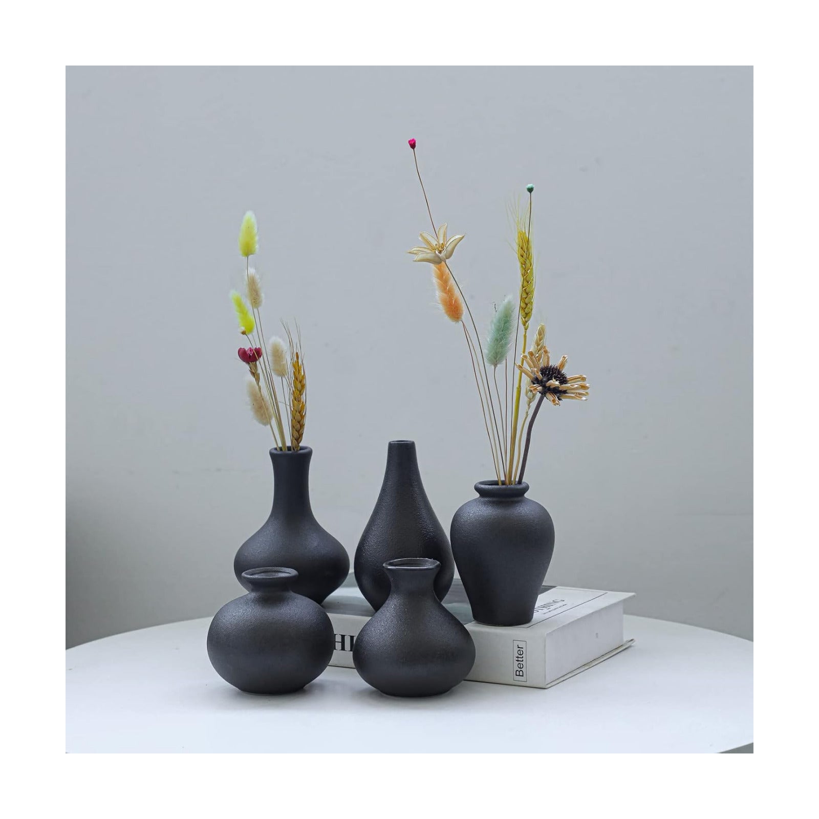 Ceramic Vase / Mini Decorative Vases for Rustic Weddings & Home Decor / Black / Set of 5