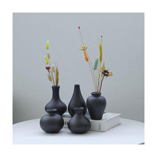 Ceramic Vase / Mini Decorative Vases for Rustic Weddings & Home Decor / Black / Set of 5