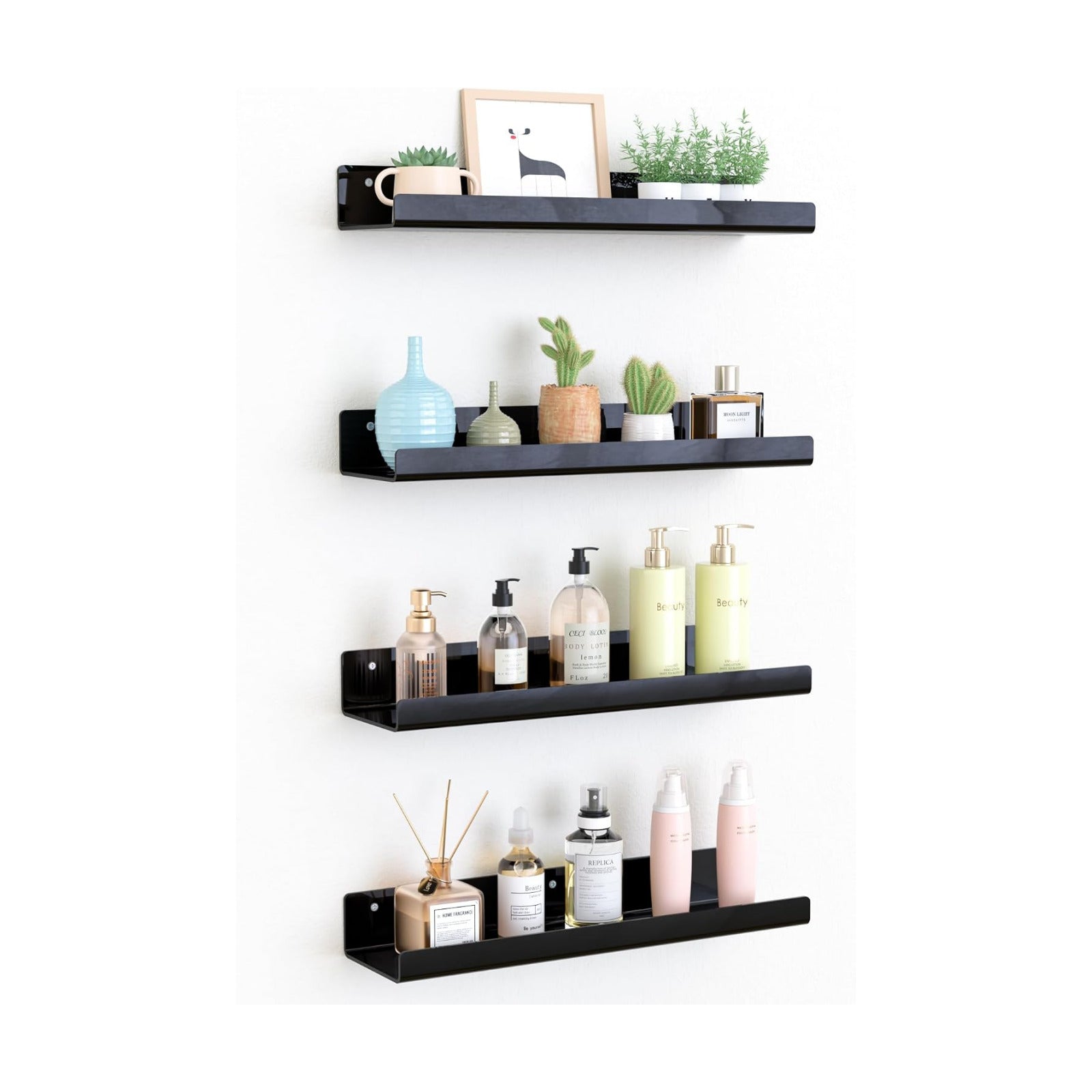 upsimples 4 Pcs 15" Acrylic Shelves for Wall Organize and Display, Black