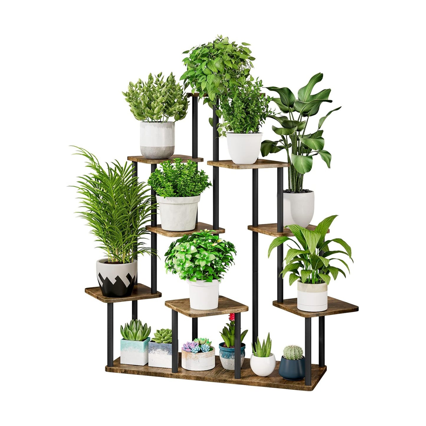 9 Tier Tall Plant Stand Indoor Corner Tiered Shelf Metal MDF Board | Sturdy Metal Frame,Space-saving Tiered Design