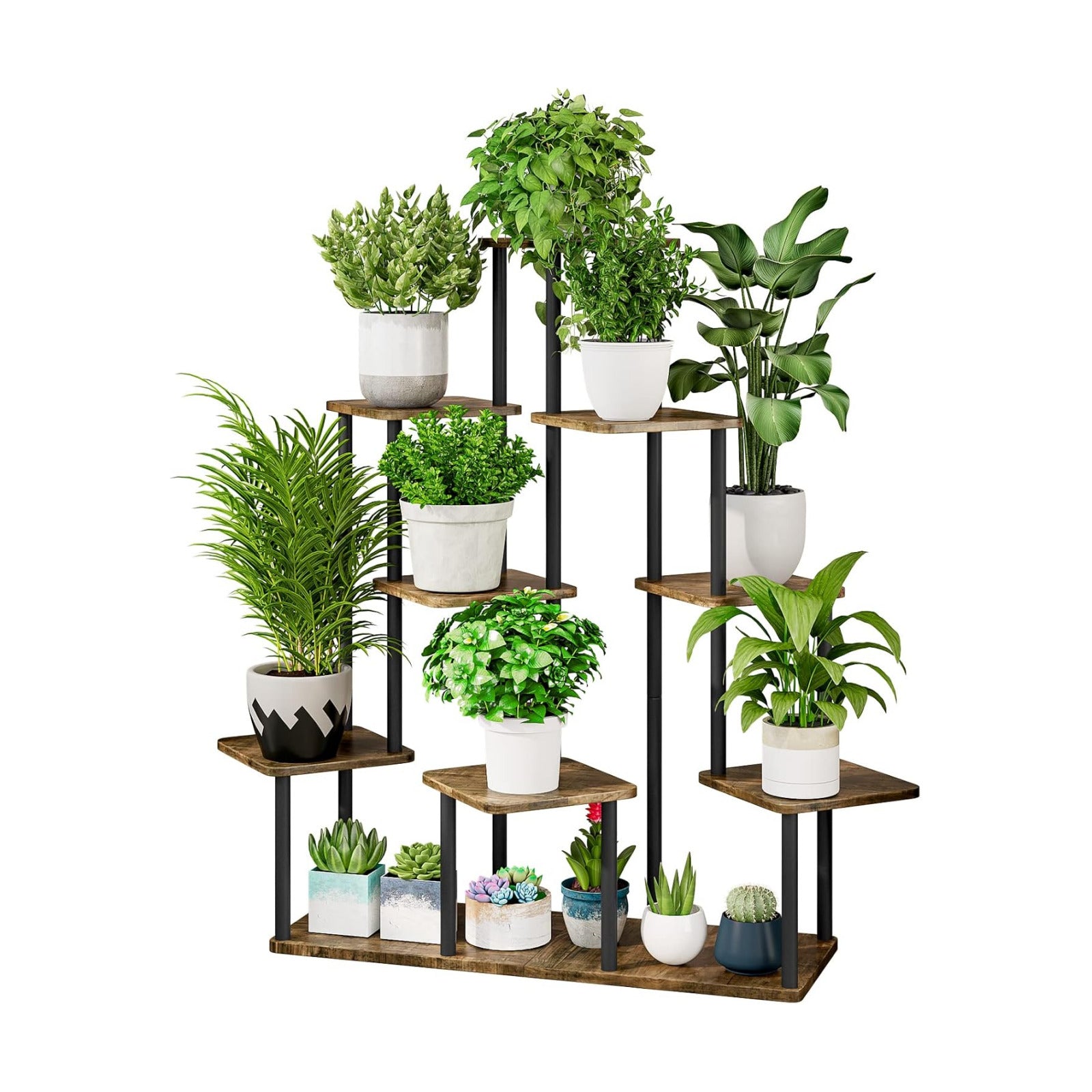 9 Tier Tall Plant Stand Indoor Corner Tiered Shelf Metal MDF Board | Sturdy Metal Frame,Space-saving Tiered Design