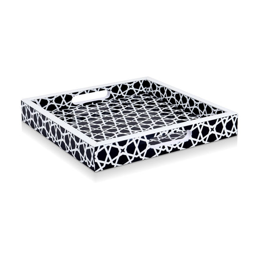 Ottoman Tray / White Zellij Pattern Decorative Tray / 12 x 12 x 2 / Zellij Petit / Black