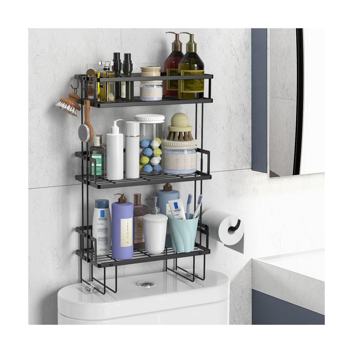 FLOLXNB Over The Toilet Storage Shelf, 3-Tier Bathroom Storage Organizer Upgrade Punch-Free Toliet Storage Shelf, Home