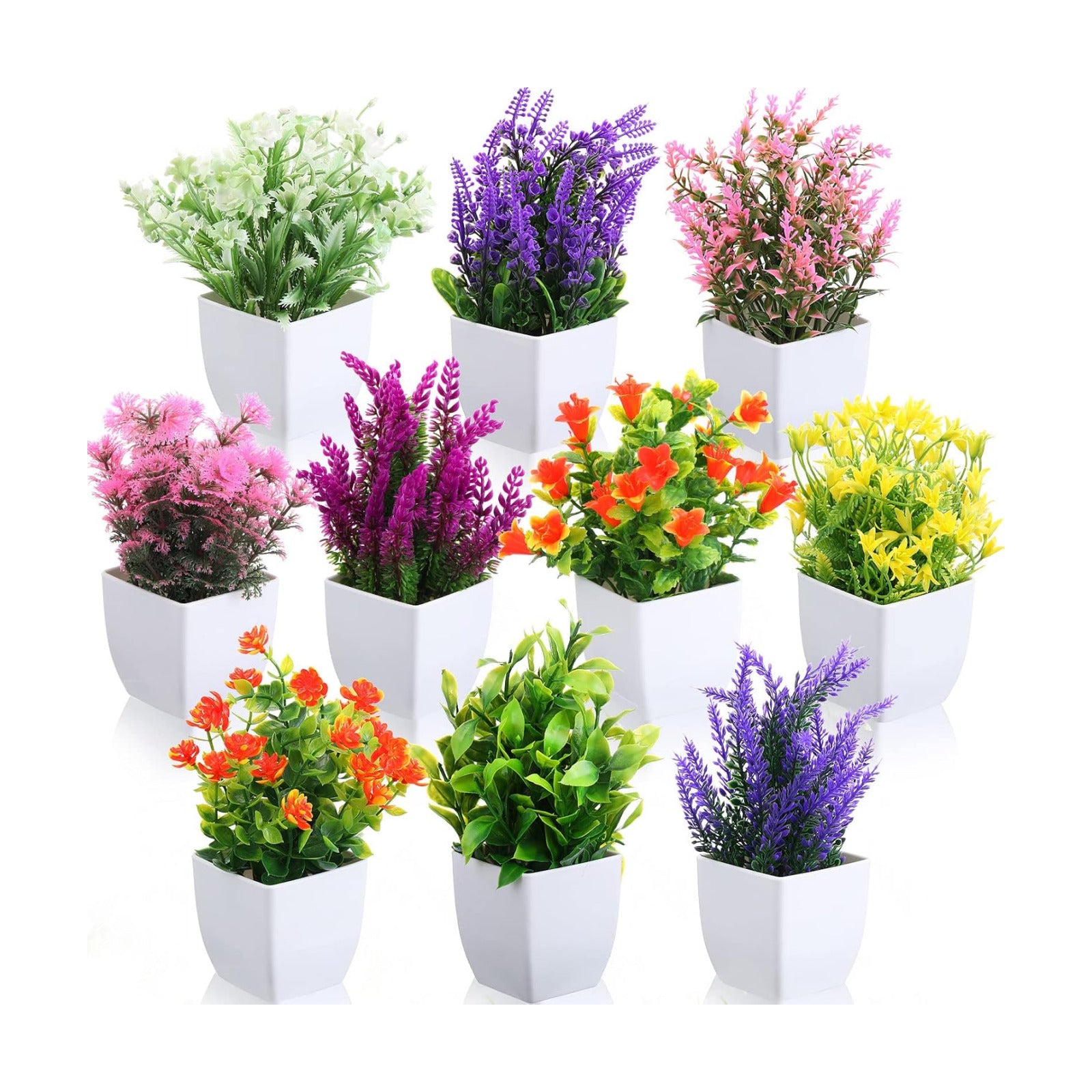 Small Fake Plants Mini Artificial Fake Potted Indoor Plastic Artificial Plants Aesthetic / Set of 10