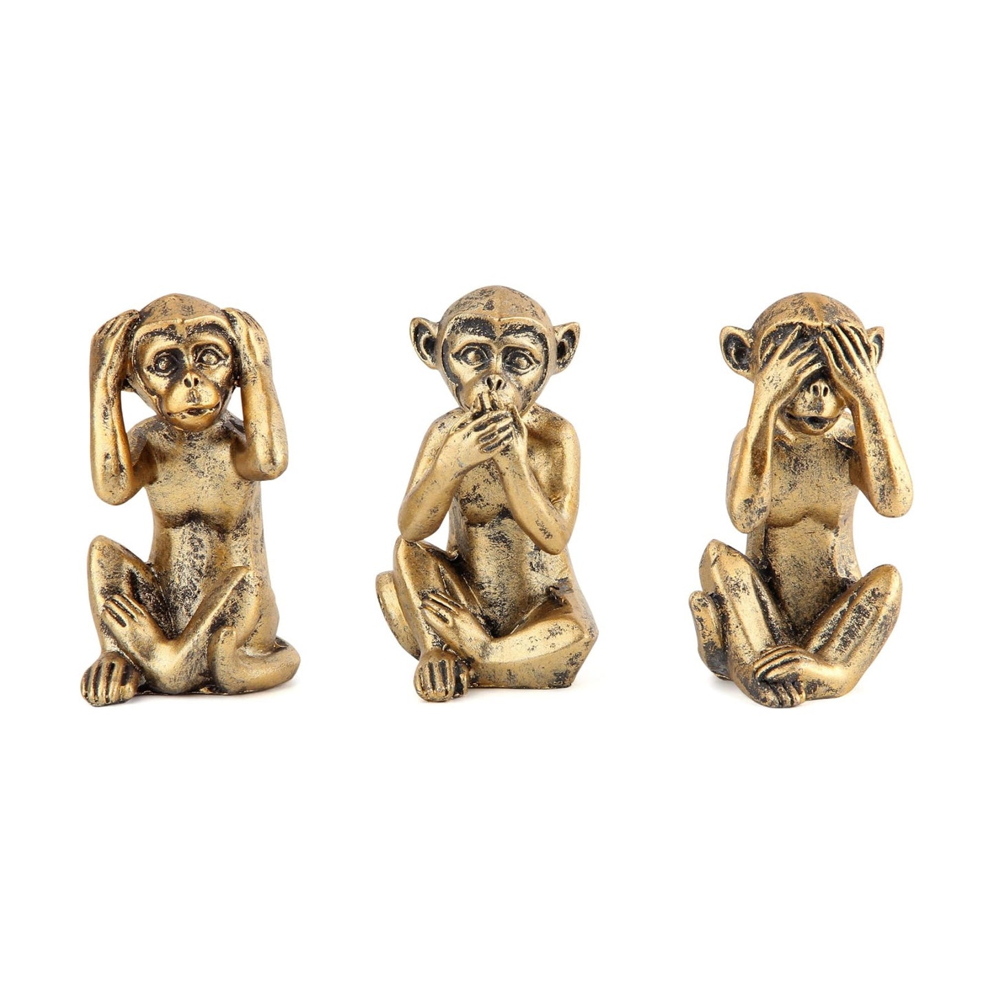 3 Wise Monkeys Statue / Gold
