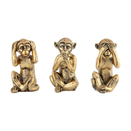 3 Wise Monkeys Statue / Gold