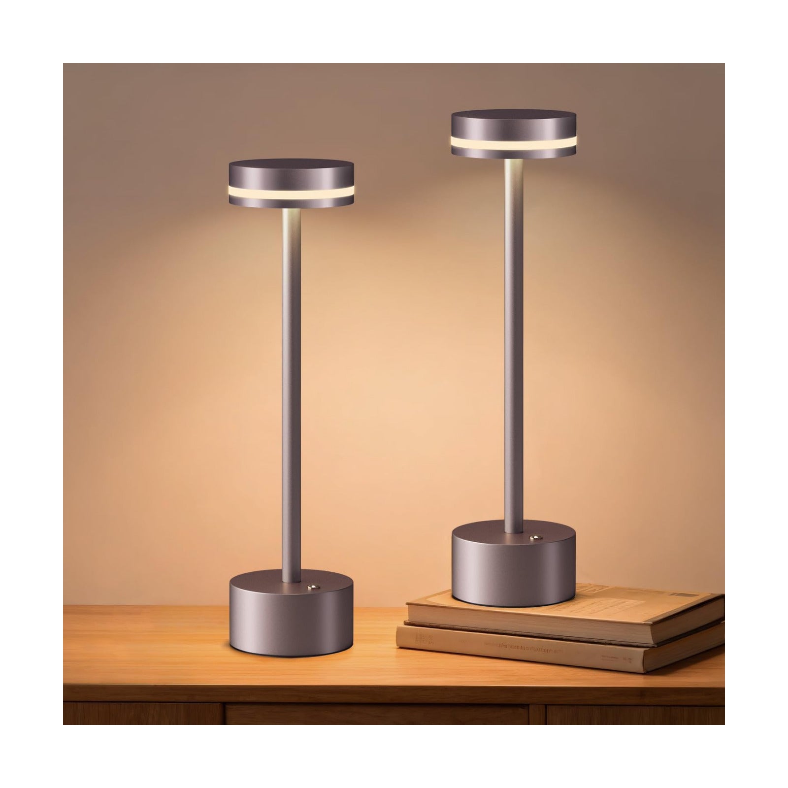 2 Pack Rechargeable Cordless Table Lamps Brown Touch Dimmable | Aluminum, Warm White, 4000mAh Battery Operated, For