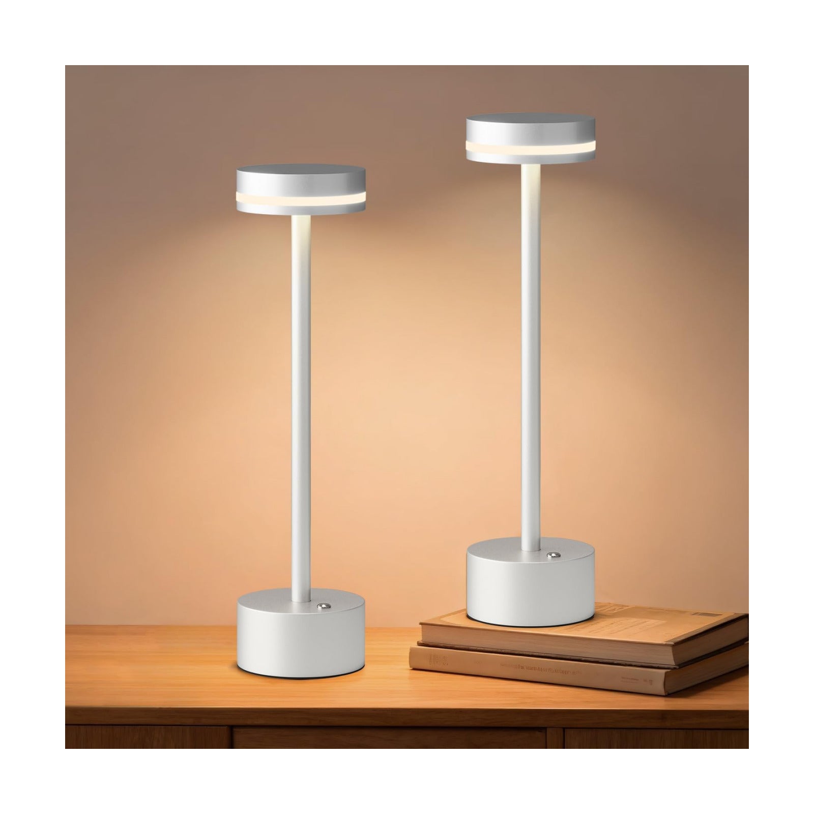 2 Pack Rechargeable Cordless Table Lamps Sliver Touch Dimmable | Aluminum, Warm White, 4000mAh Battery Operated, For
