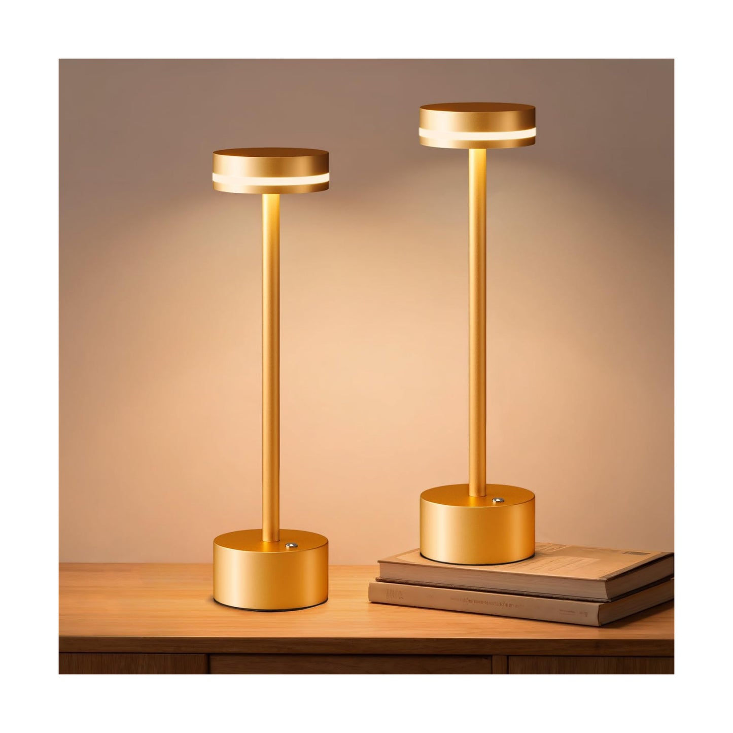 2 Pack Rechargeable Cordless Table Lamps Gold Touch Dimmable | Aluminum, Warm White, 4000mAh Battery Operated, For Home