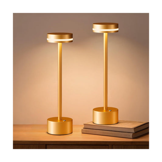 2 Pack Rechargeable Cordless Table Lamps Gold Touch Dimmable | Aluminum, Warm White, 4000mAh Battery Operated, For Home