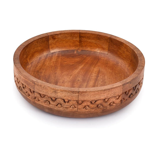 Mango Wood Decorative Round Carved Bowl for Decoration / 10 x 10 x 2.5
