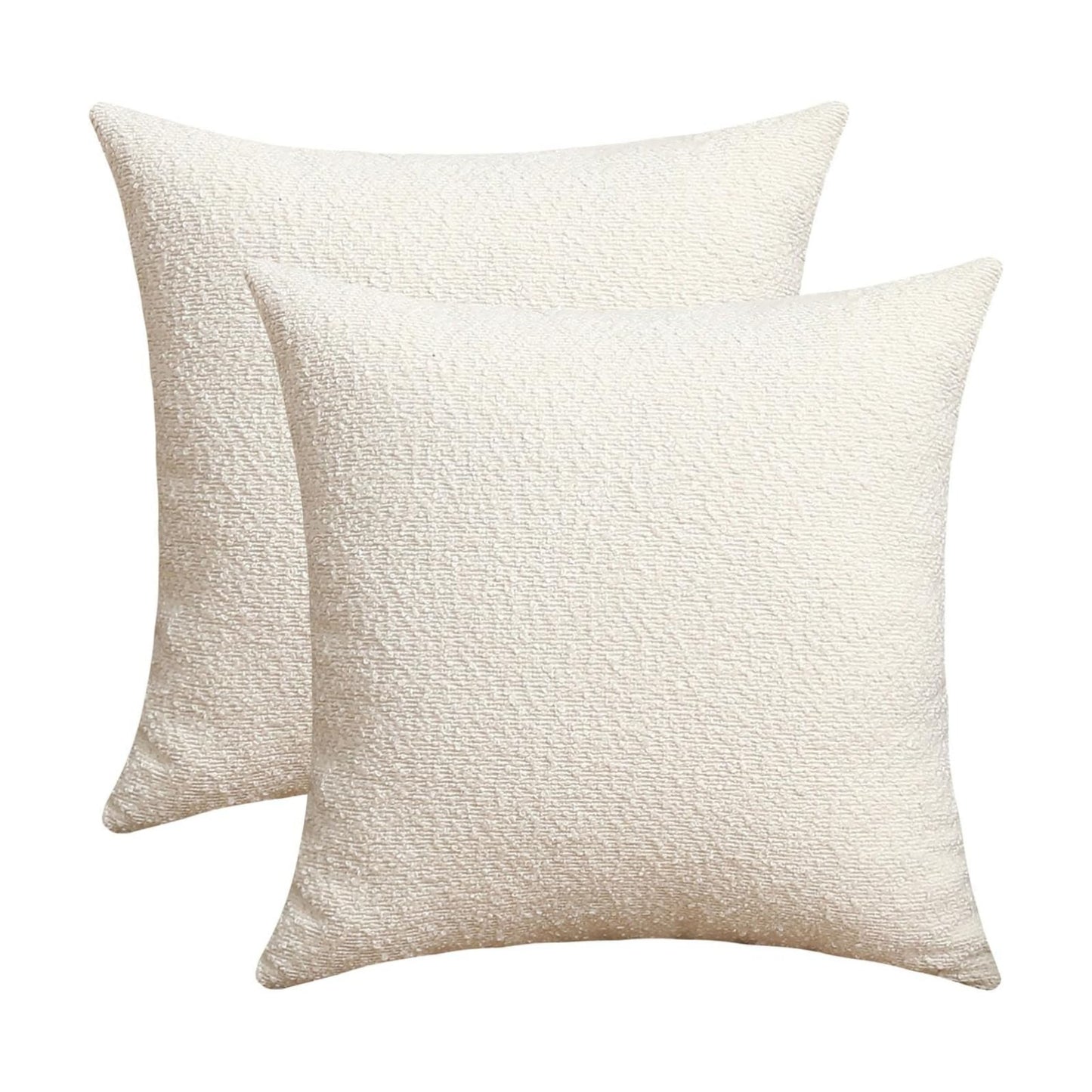 Decorative Square Thick Throw Pillow Covers Fine Textured Boucle Couch / Ivory / 18 x 18 / Set of 2