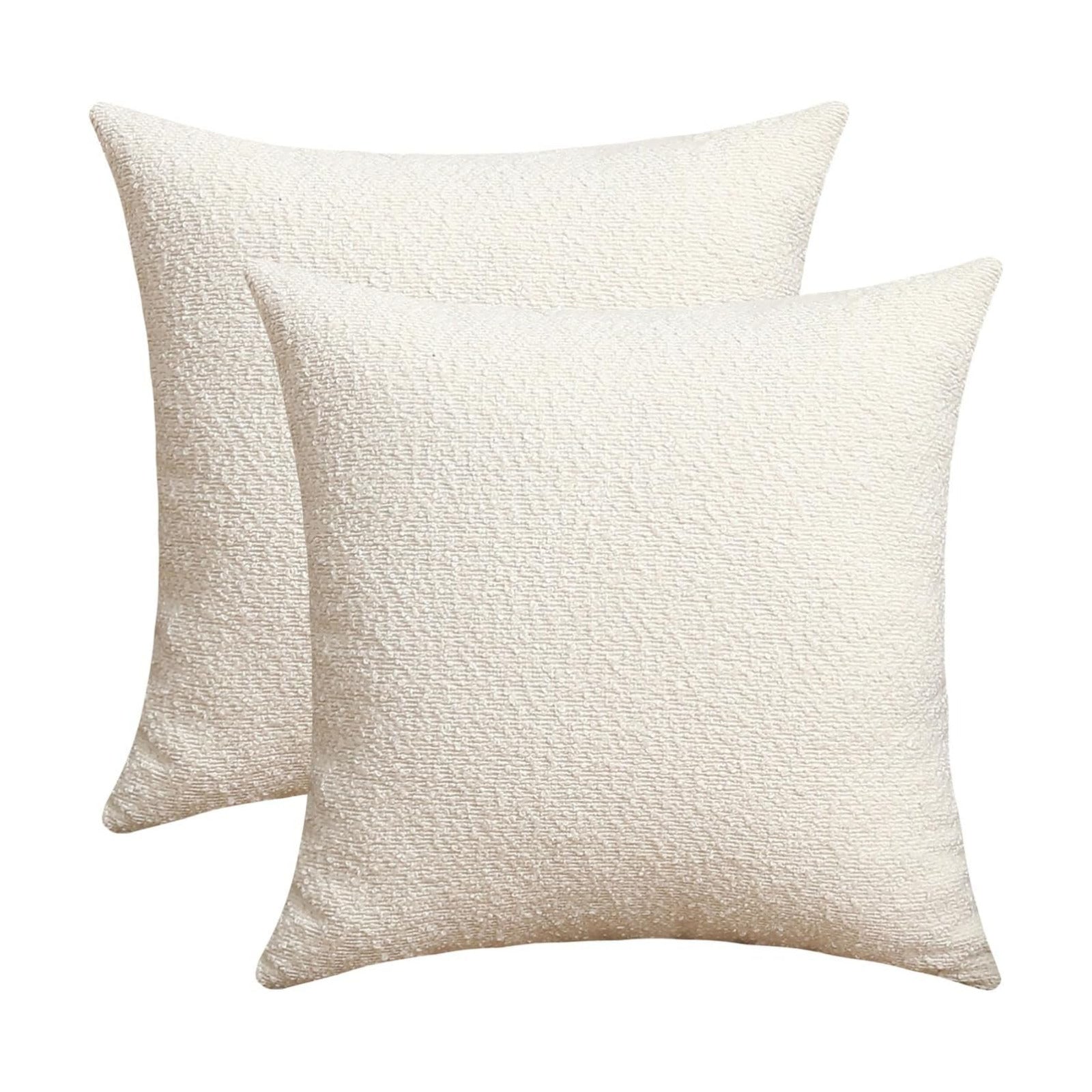 Decorative Square Thick Throw Pillow Covers Fine Textured Boucle Couch / Ivory / 18 x 18 / Set of 2
