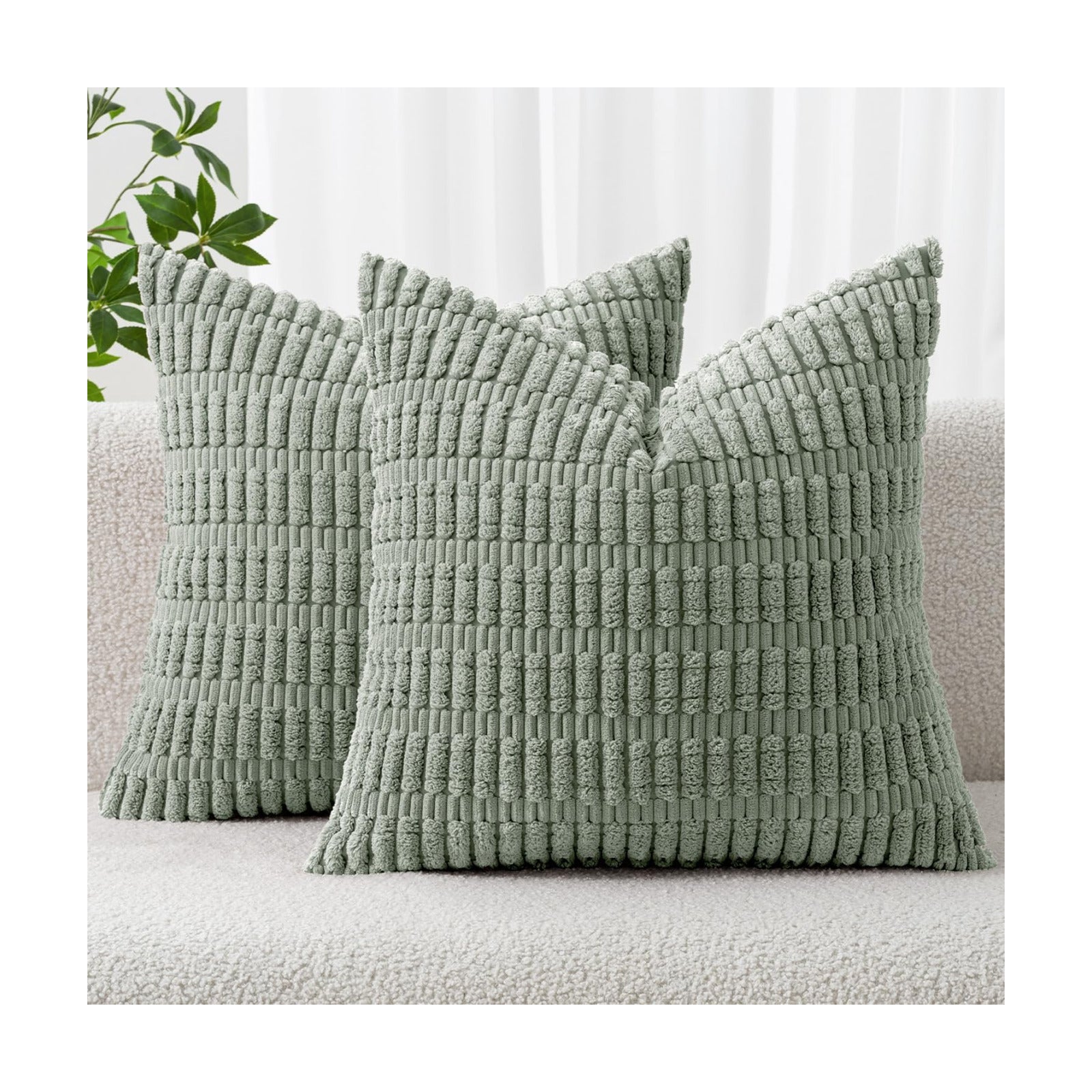 MIULEE Corduroy Decorative Throw Pillow Covers 20x20 Grey Green Pack of 2