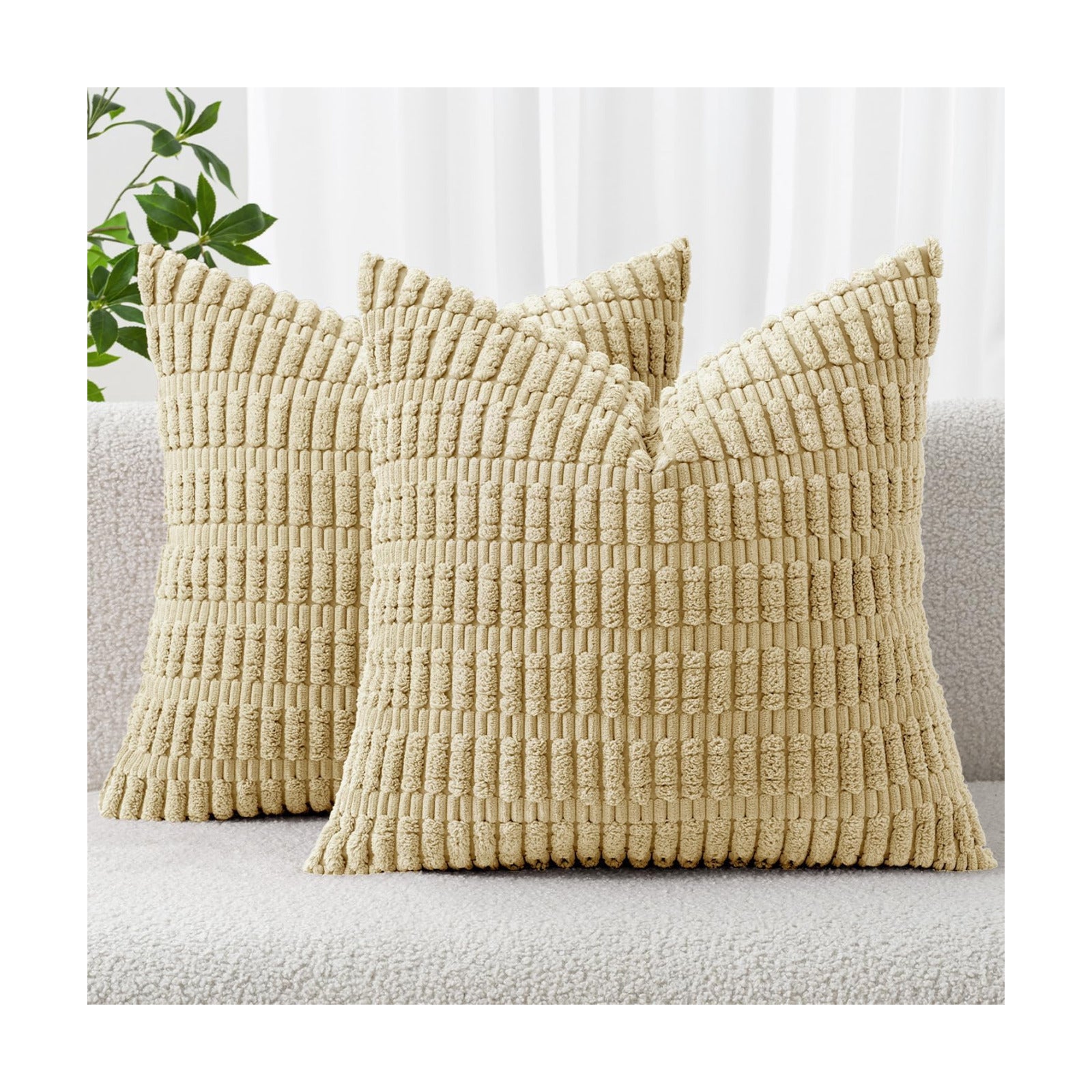 MIULEE Corduroy Decorative Throw Pillow Covers 18x18 Beige Pack of 2