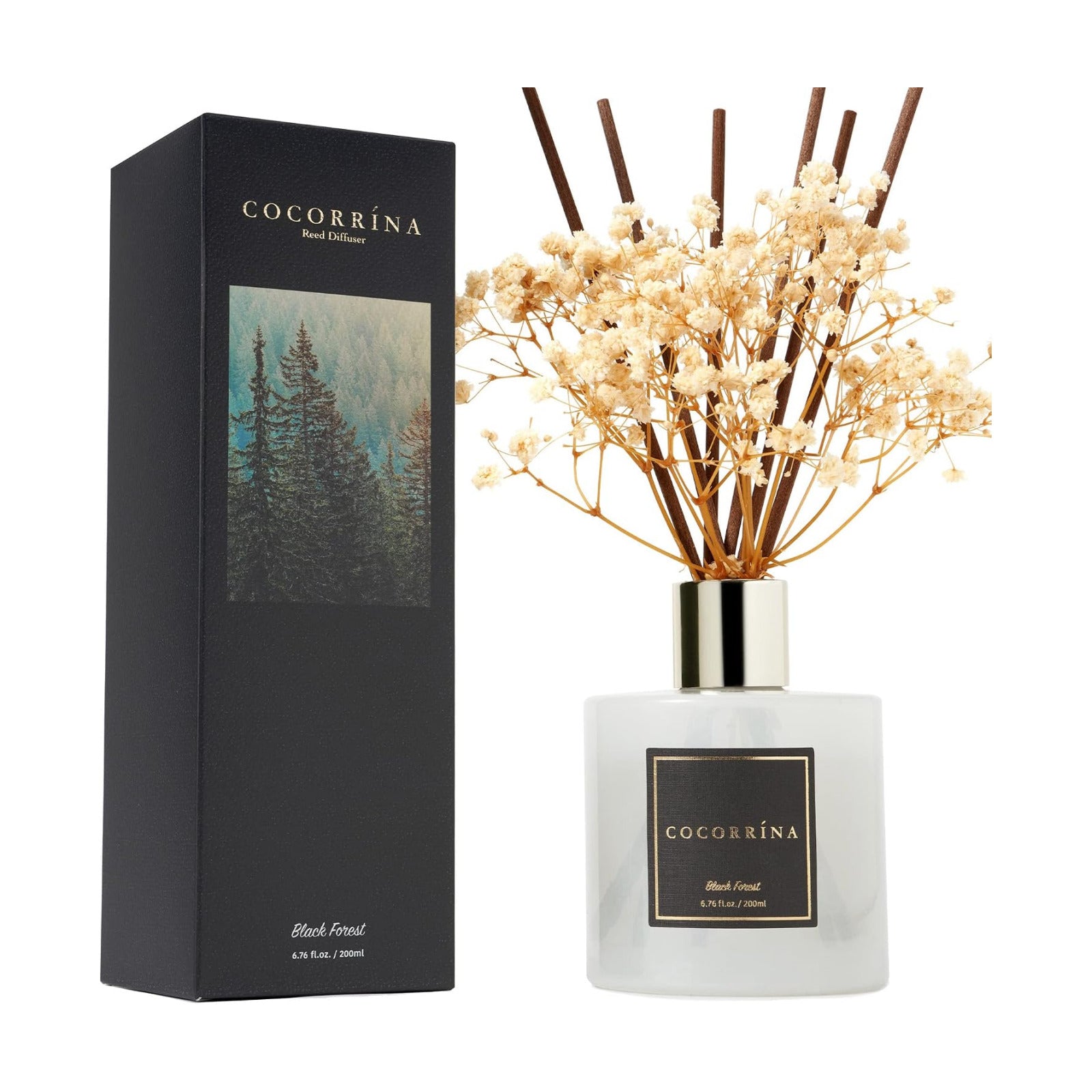 Cocorrína Reed Diffuser Sets, 6.7 fl oz. Black Forest Diffuser with Sticks Home Fragrance Reed Diffuser for Bathroom