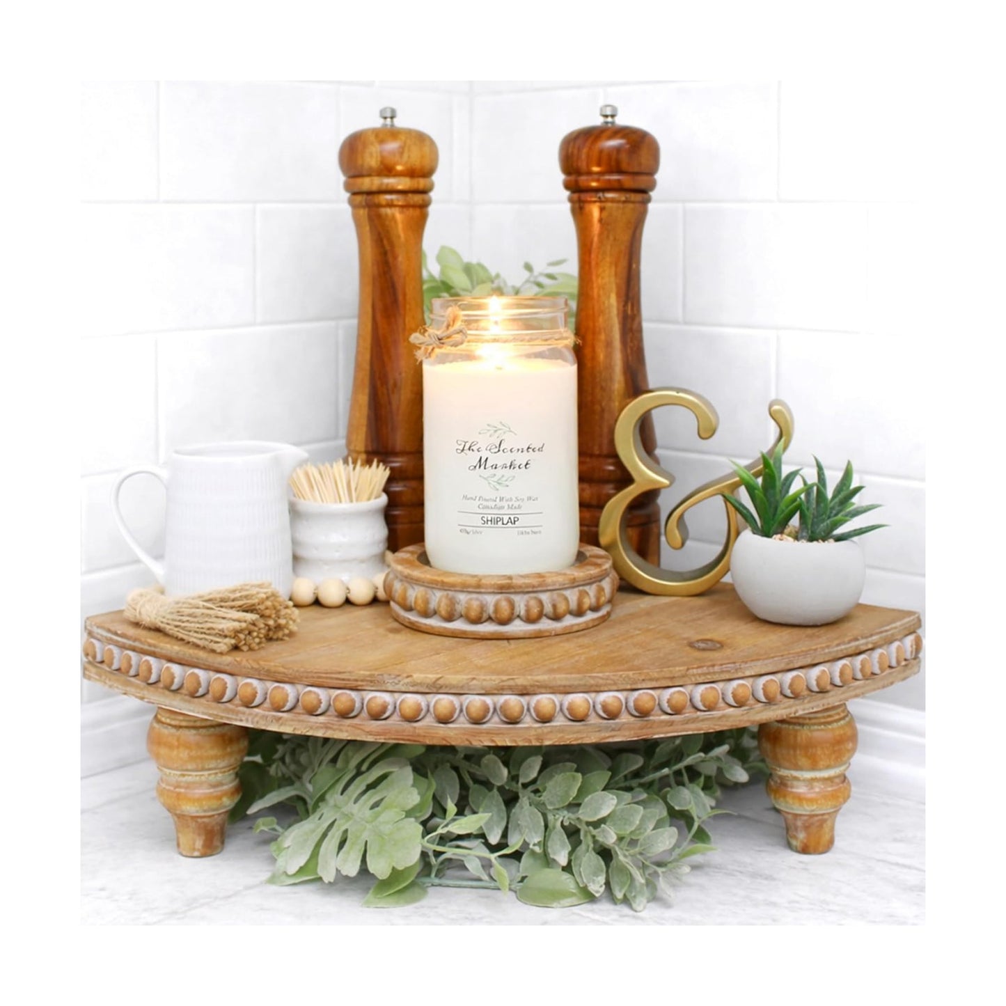 Farmhouse Corner Shelf Stand / Rustic Brown