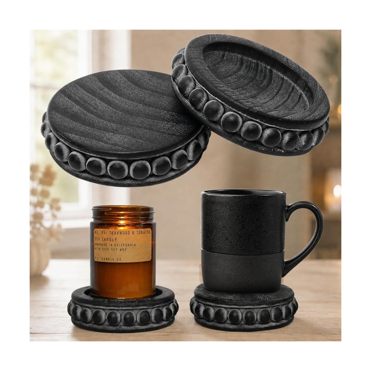 Sturdy 2-Sided Stackable Decor Pedestal Stands / Black - Round / Set of 2