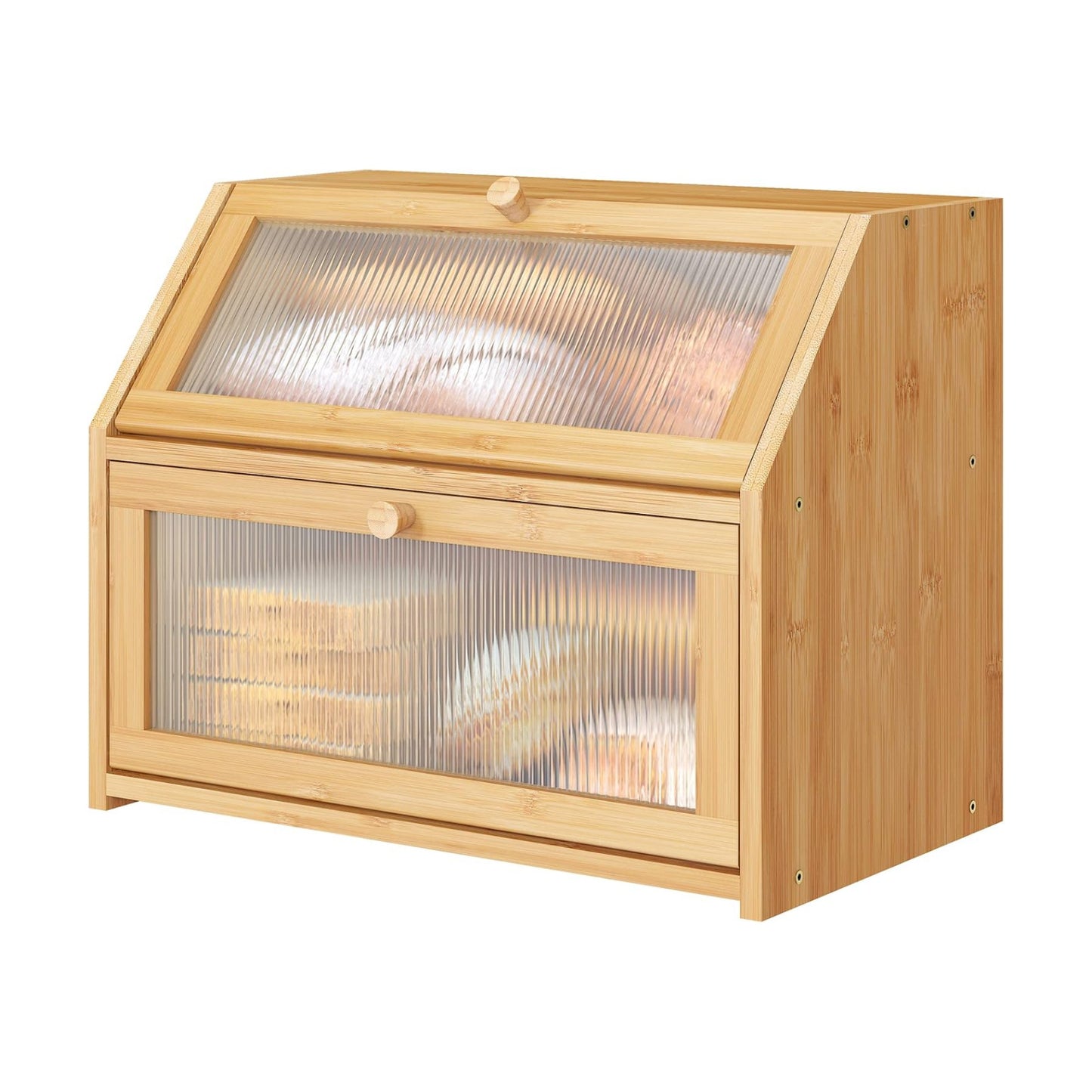 Bread Box for Kitchen Counter, Large Bamboo Wood Double Layer Bread Box, Wooden Bread Storage Capacity