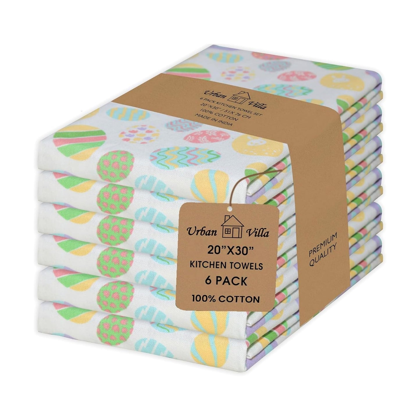 Urban Villa Kitchen Towels Cotton Dish Towels 20”x30” (Set of 6) Egg Print