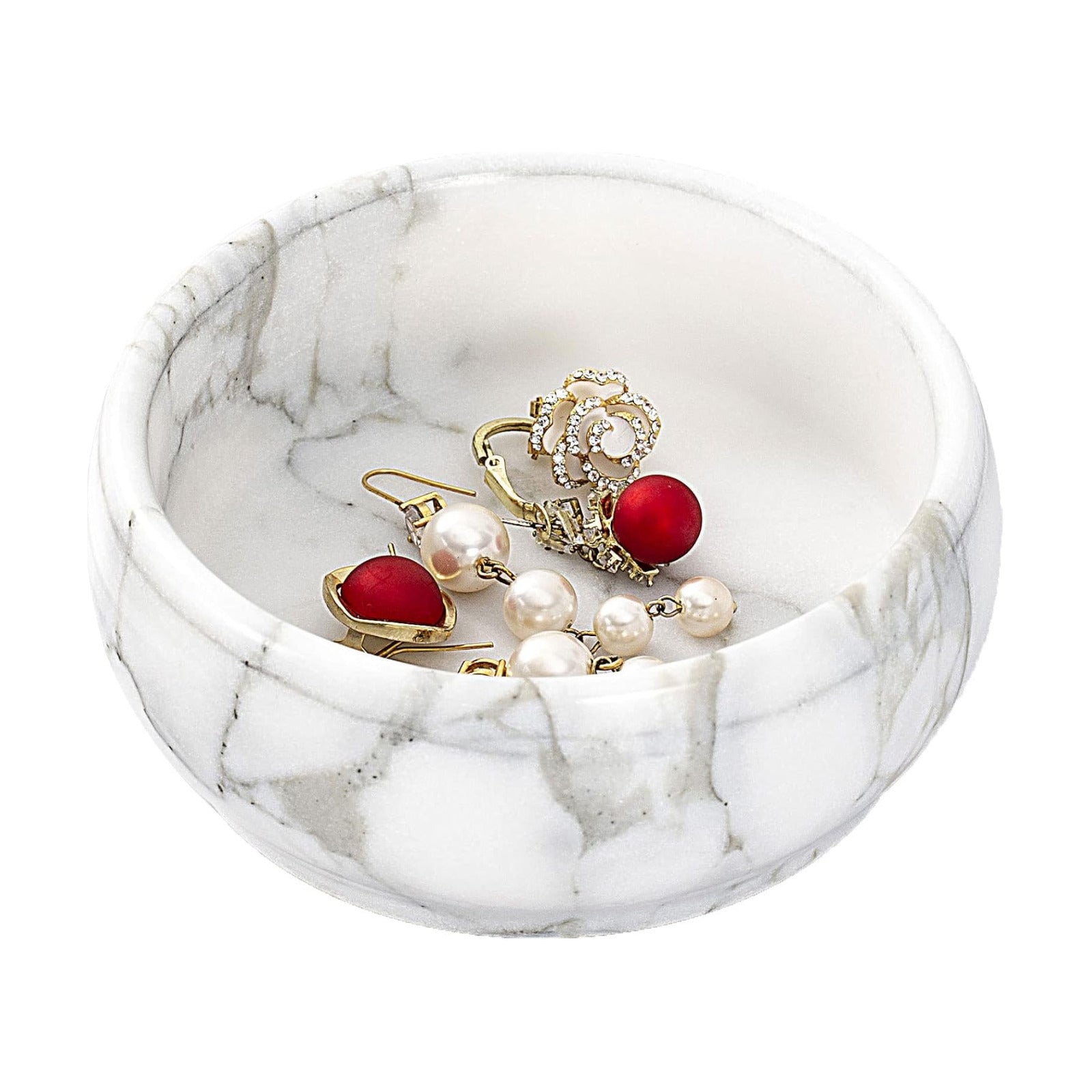 Rings Holder / Marble Jewelry Dish / White & Light-grey