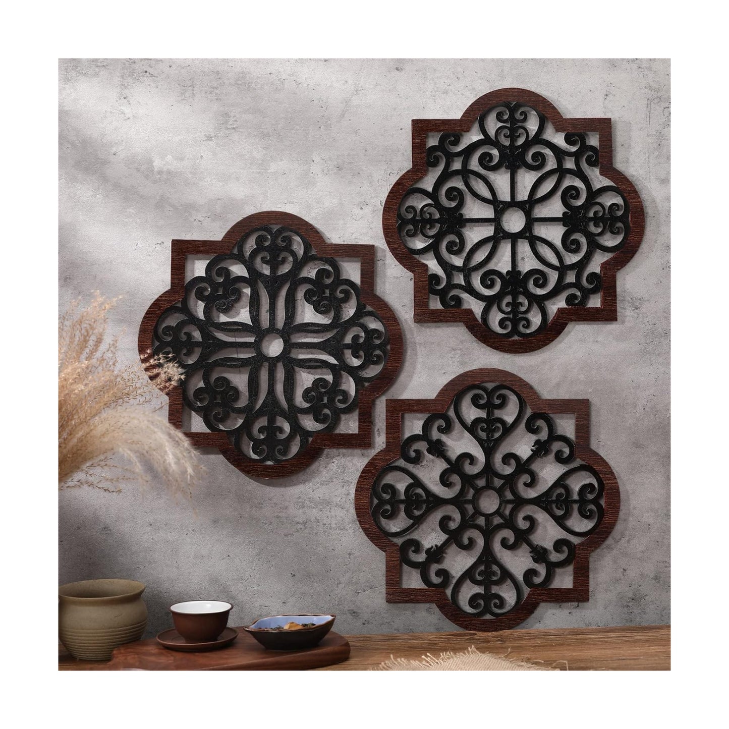 Thicken Rustic Wood Wall Decor Farmhouse Geometric Wall Art Farmhouse Hanging Decoration / Set of 3