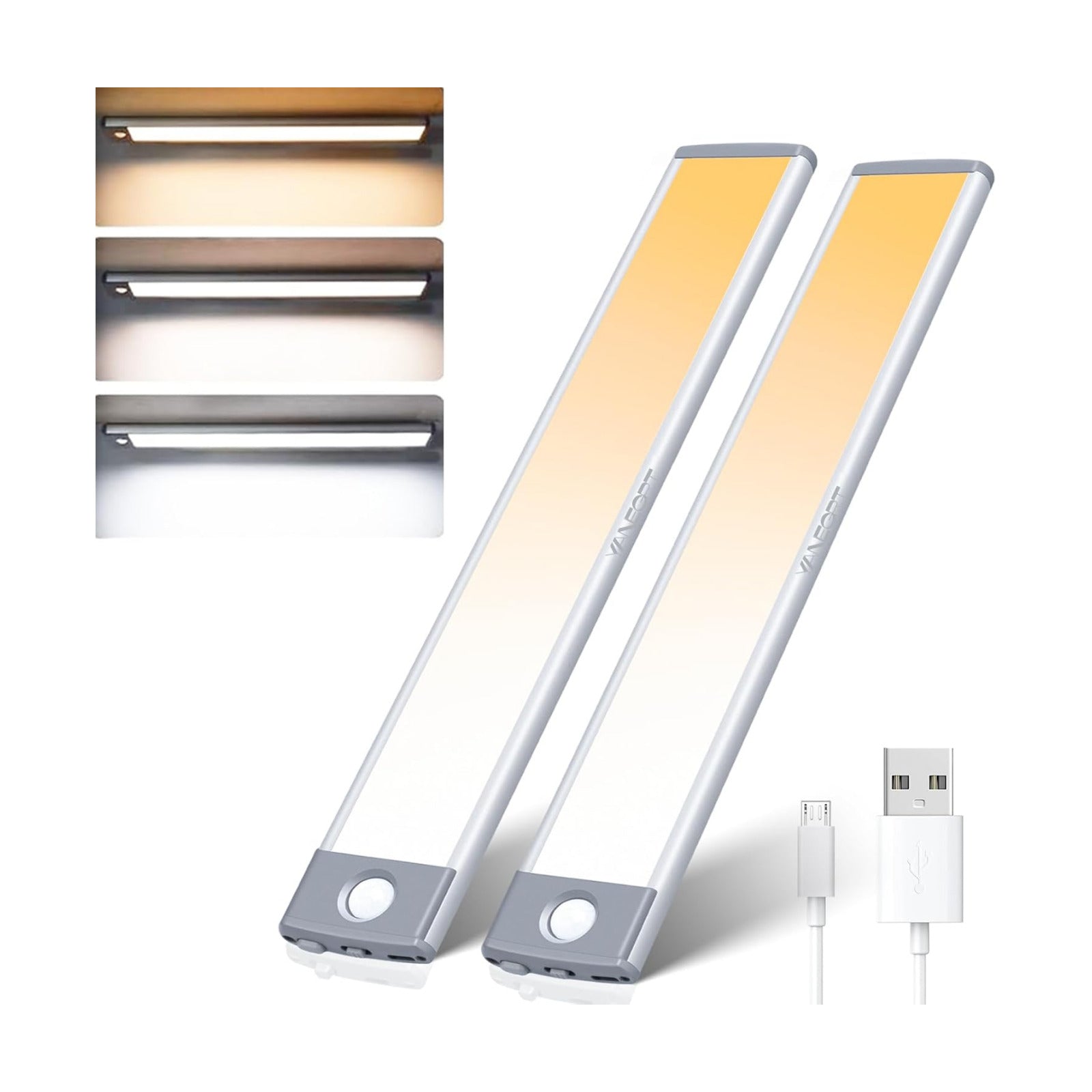 Under Cabinet Lights 2 Pack, 60 LED Dimmable Motion Sensor Light Indoor, Wireless USB Rechargeable with 3 Color Modes &