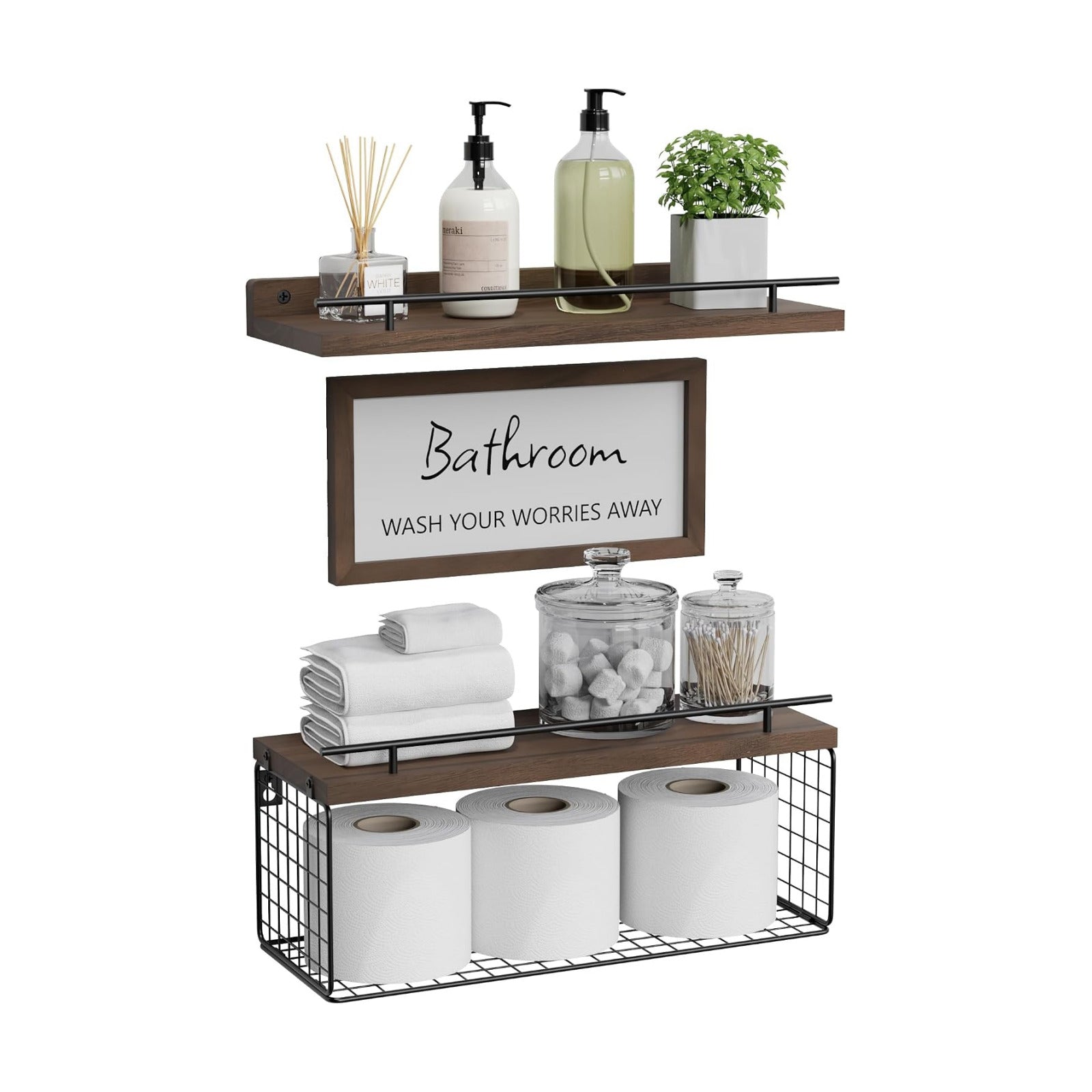 Floating Shelves for Bathroom Decor Art, Rustic Brown | Bathroom Organizers and Storage, Wall Shelves Over Toilet with